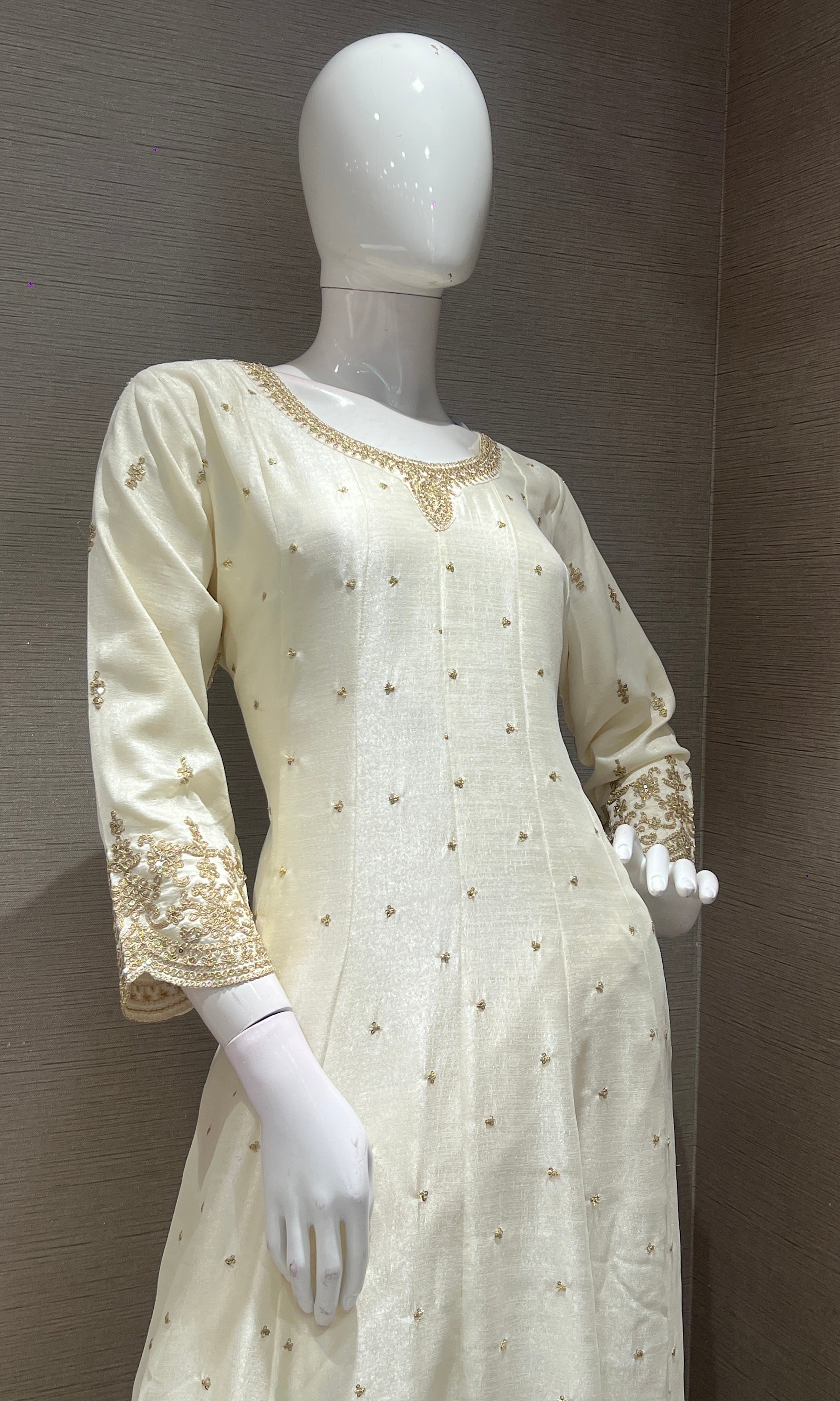 White GOLDEN EMBROIDERED Anarkali