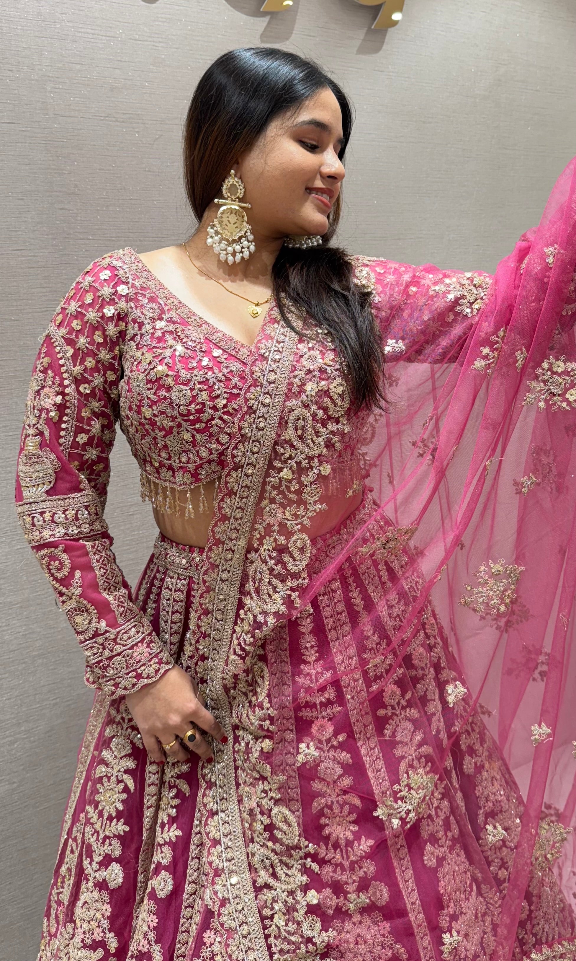 Pink lehenga with golden embroidery