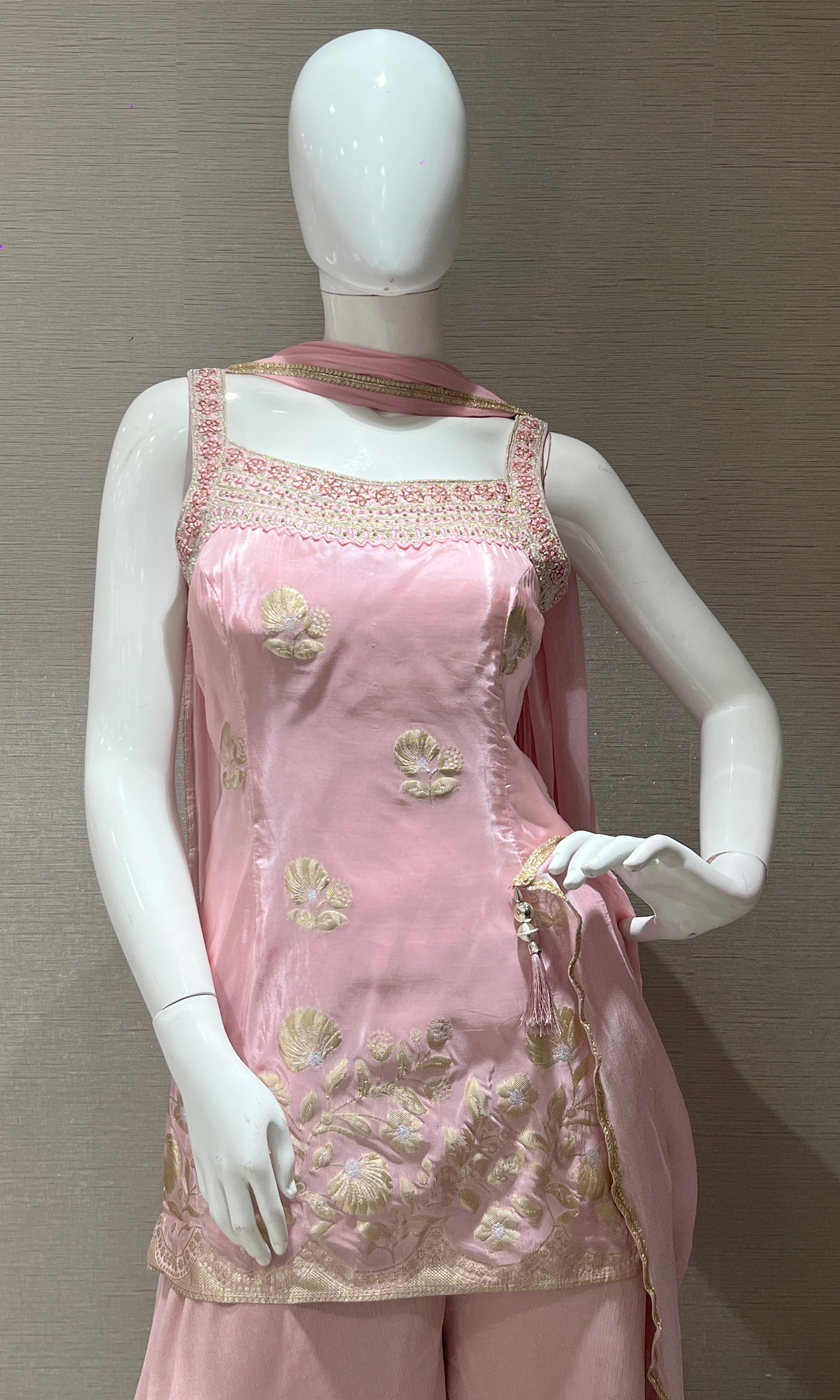 Rose pink embroidered sharara palazzo