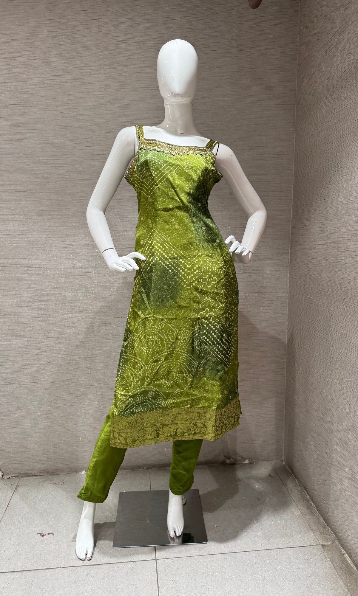 Olive Green Banarasi Silk kurta set with dupatta