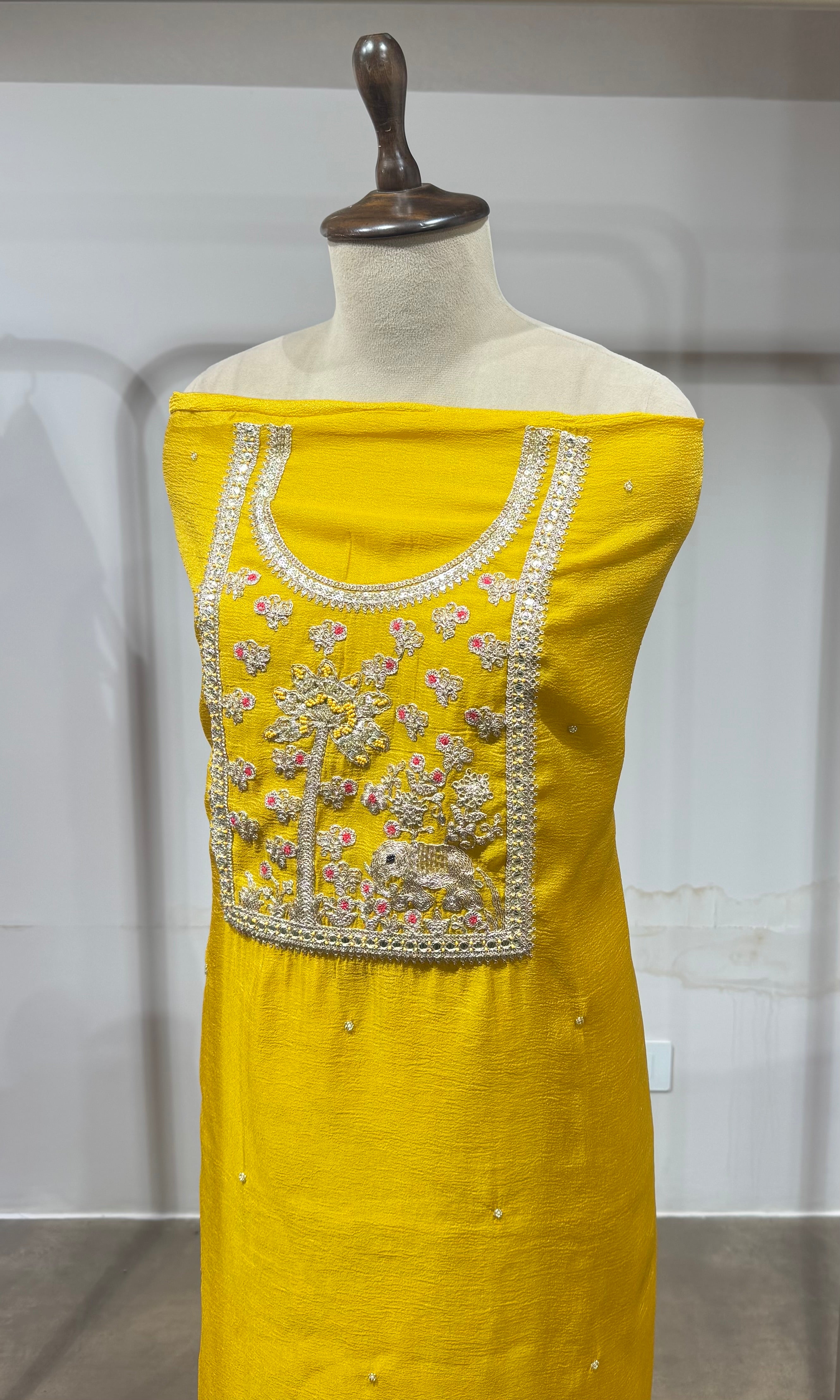 Yellow Floral Tissue dress material