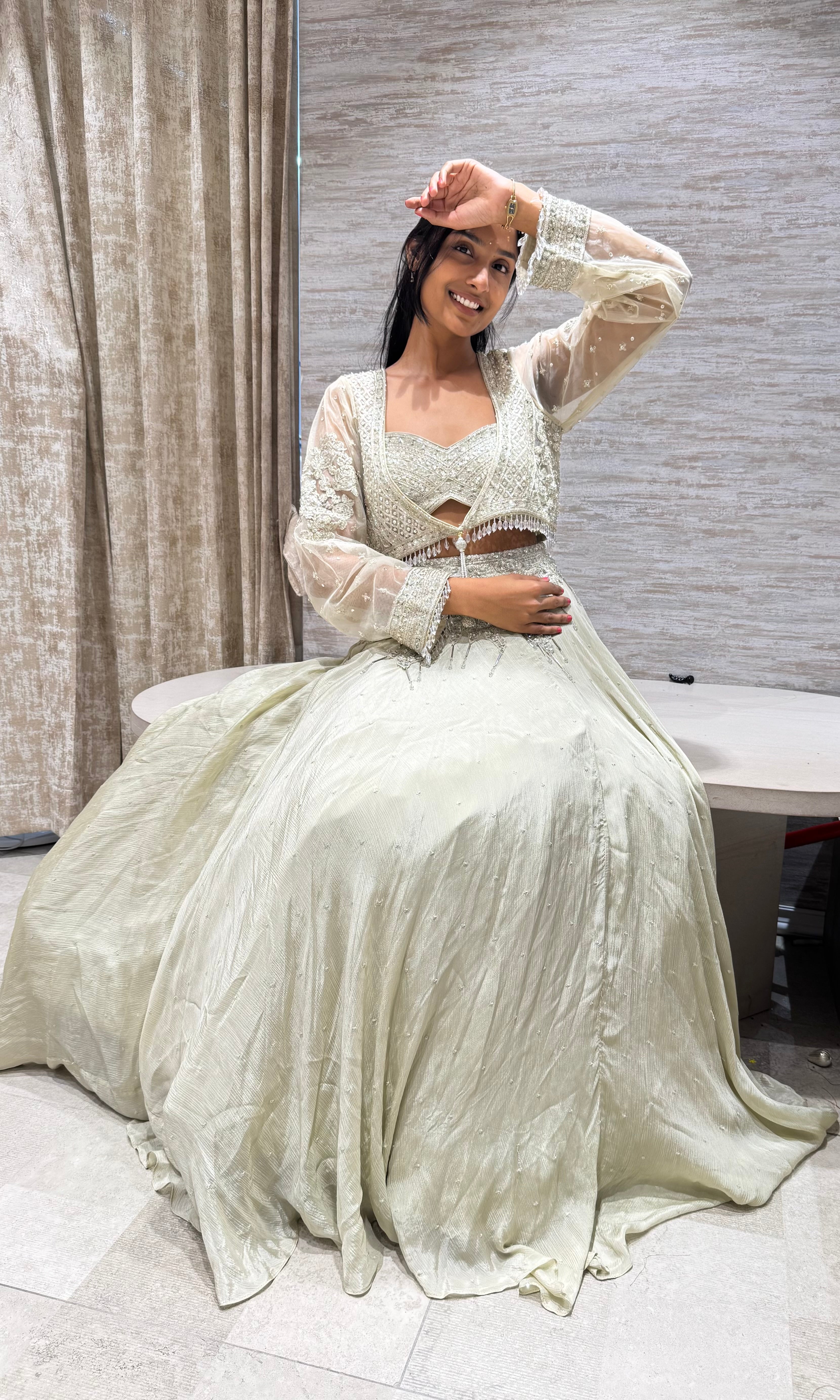 IVORY EMBROIDERED CROP TOP LEHENGA