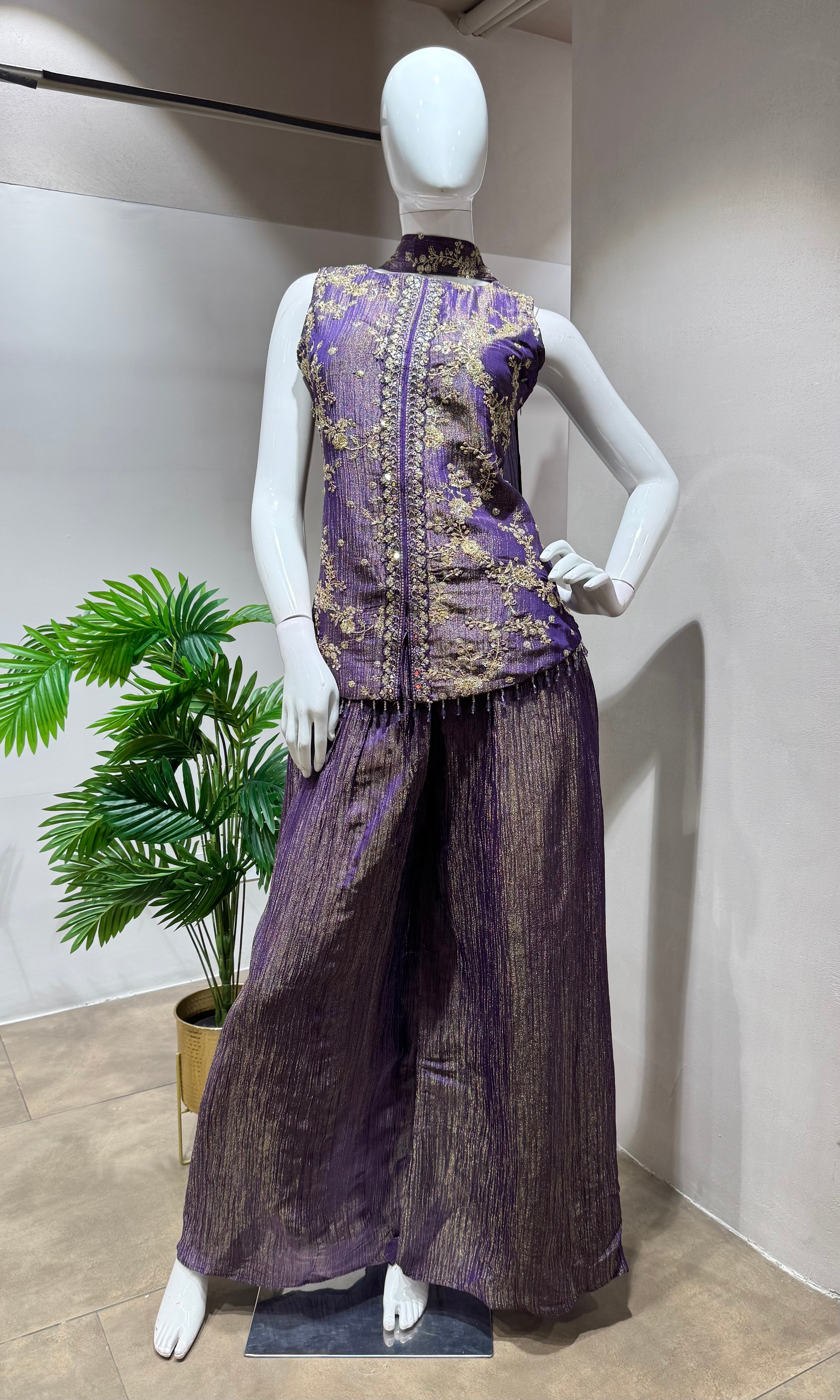 PURPLE GOLDEN ETHNIC PALAZZO SET