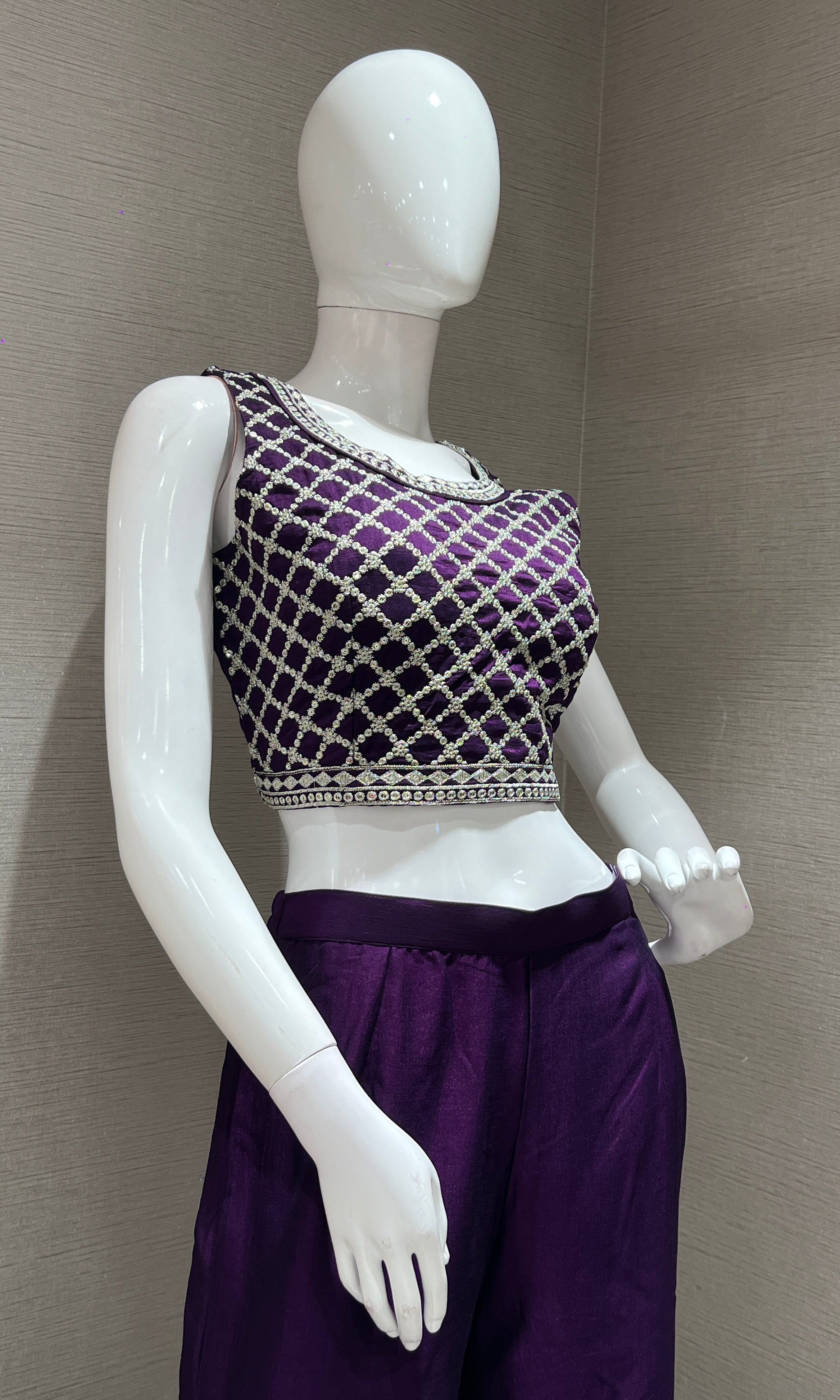 PURPLE EMBROIDERED JACKET STYLE PALAZZO