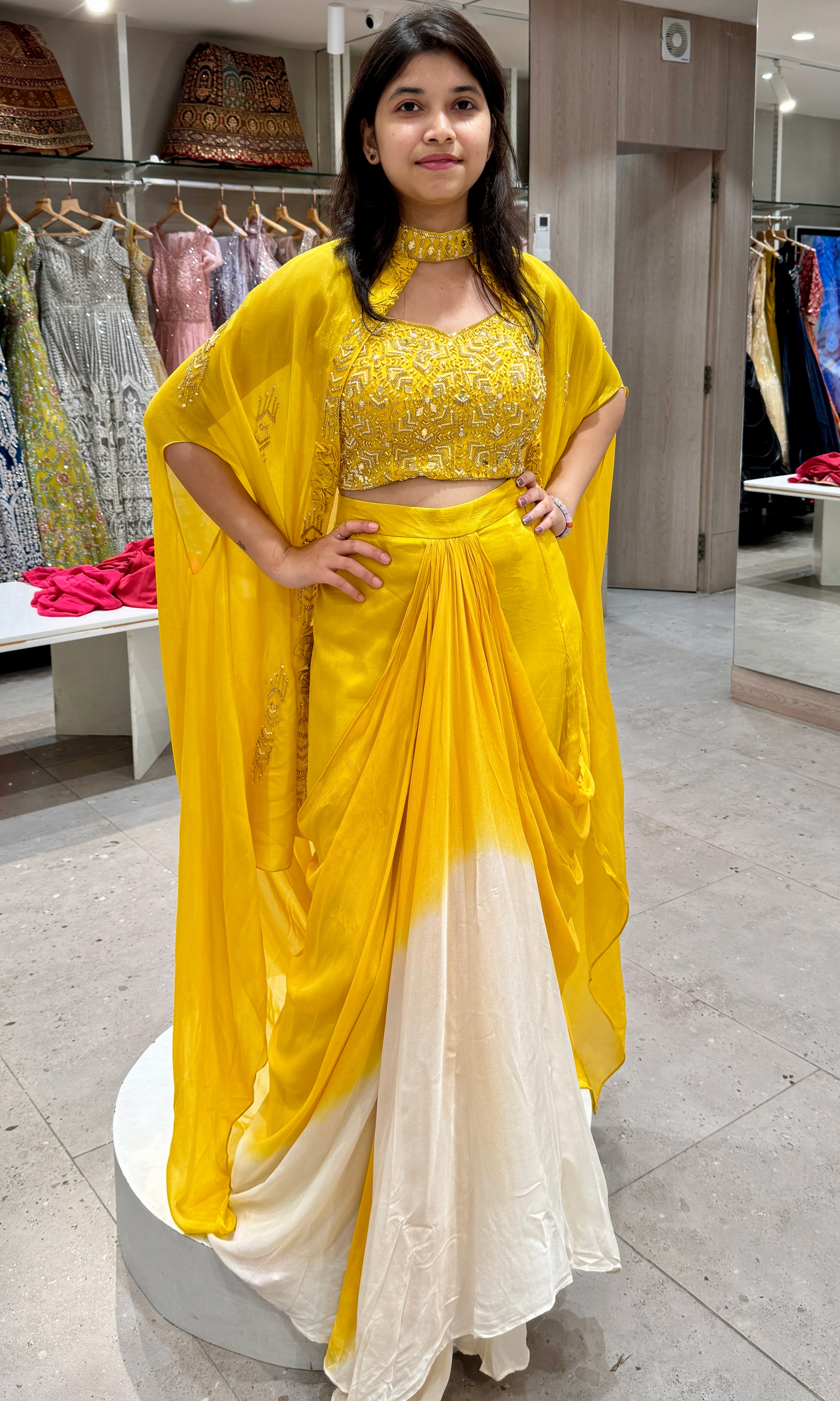 Yellow dress with cape