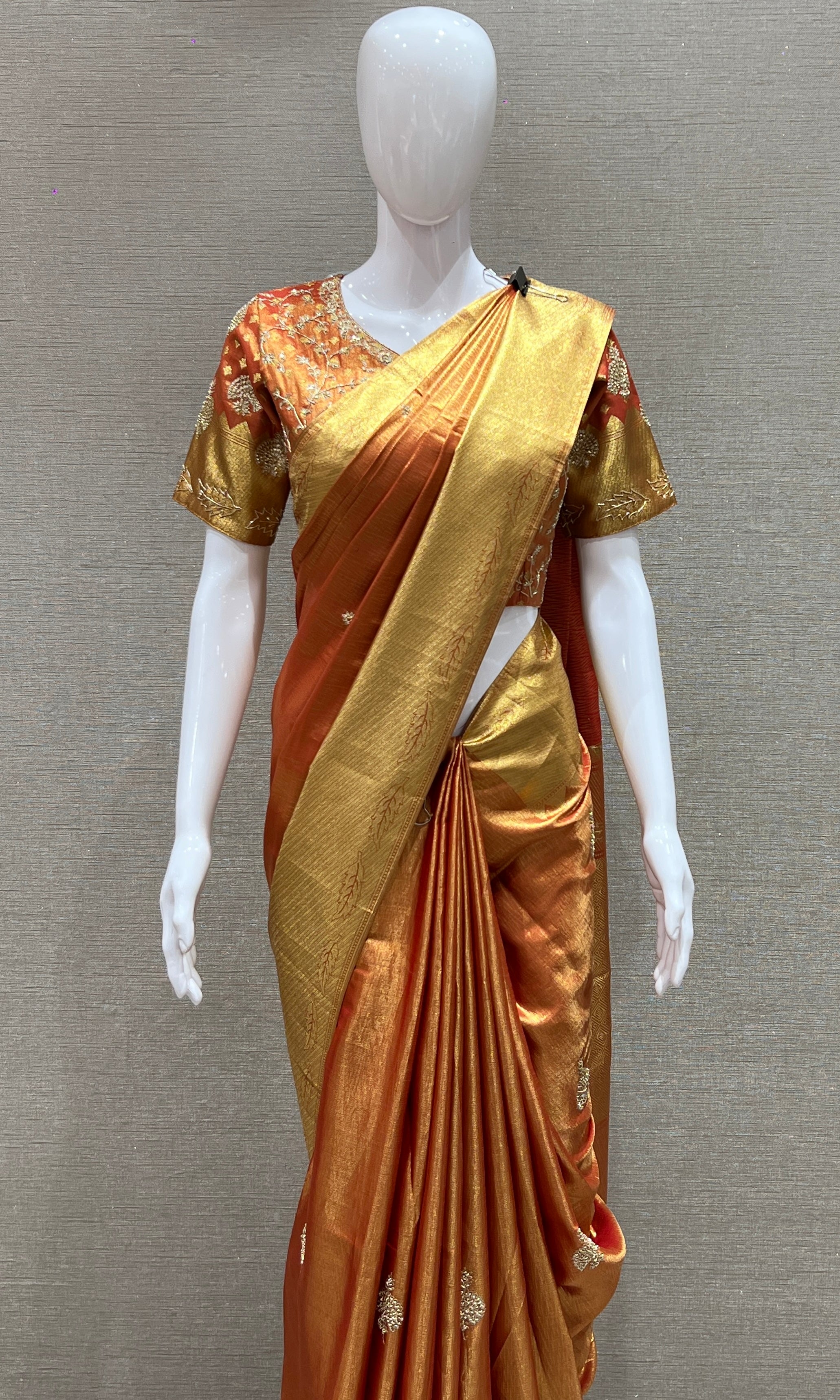 Orange saree with ready blouse