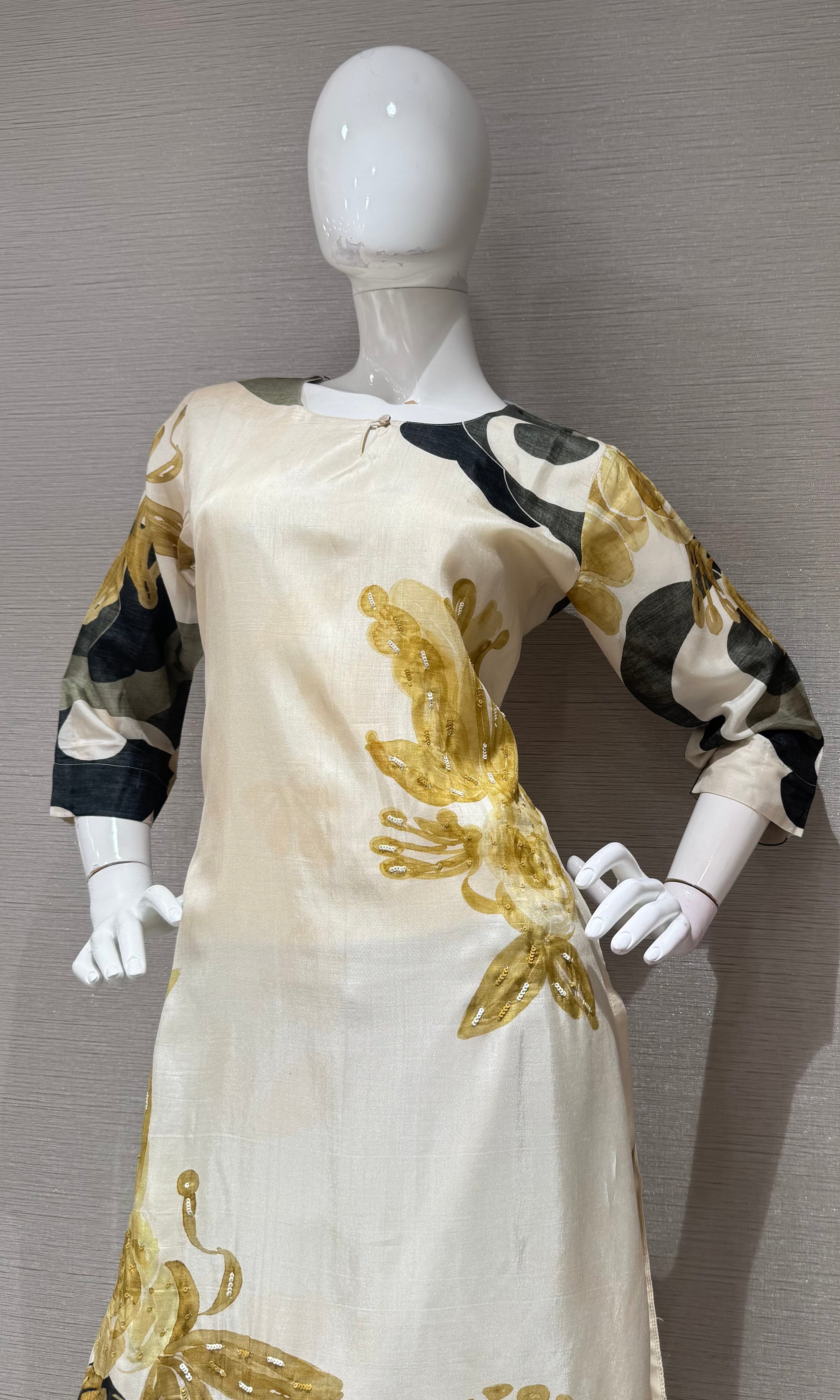 Cream Floral Printed Tunic Kurti top