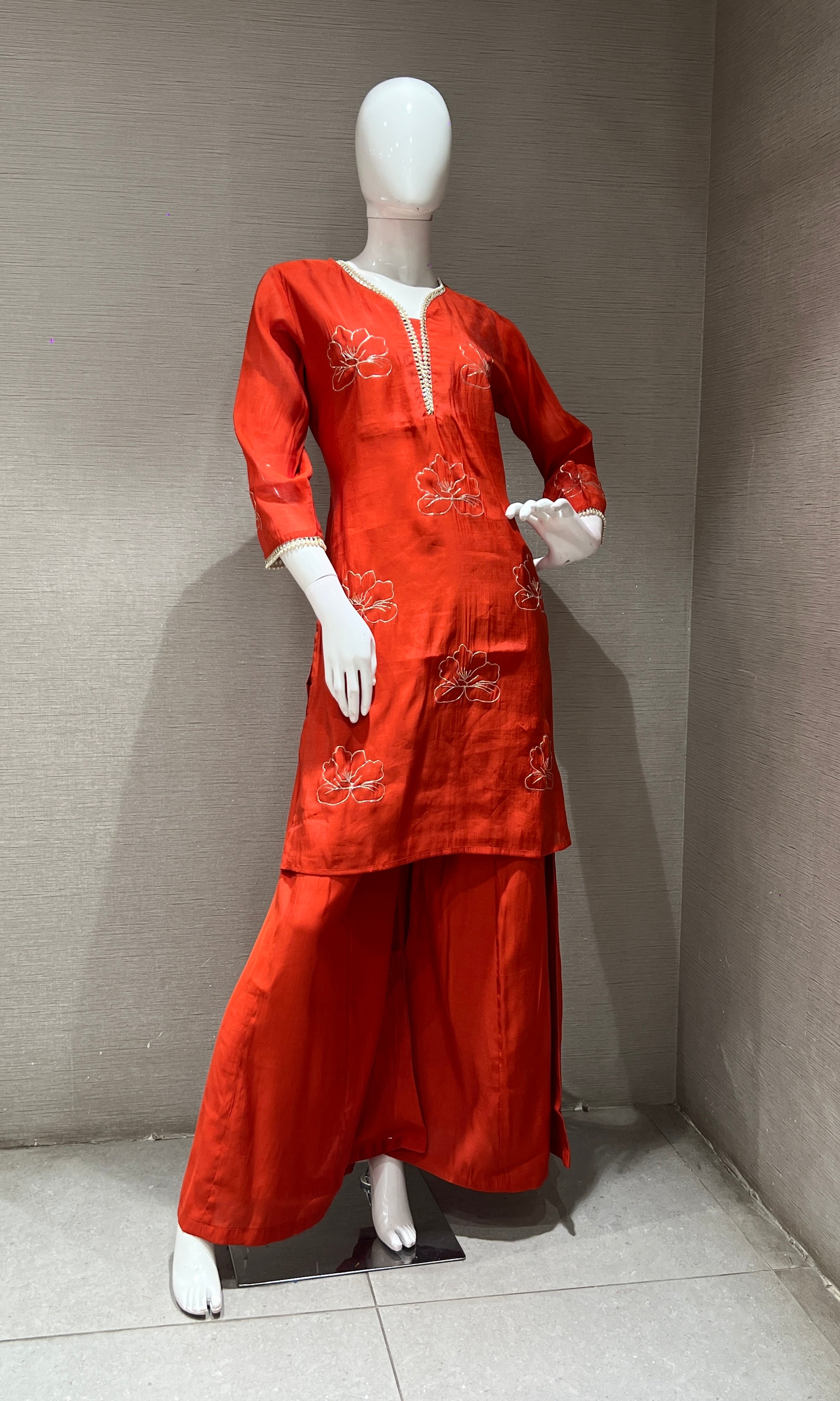 Rust KURTA SET WITH PALAZZO PANTS