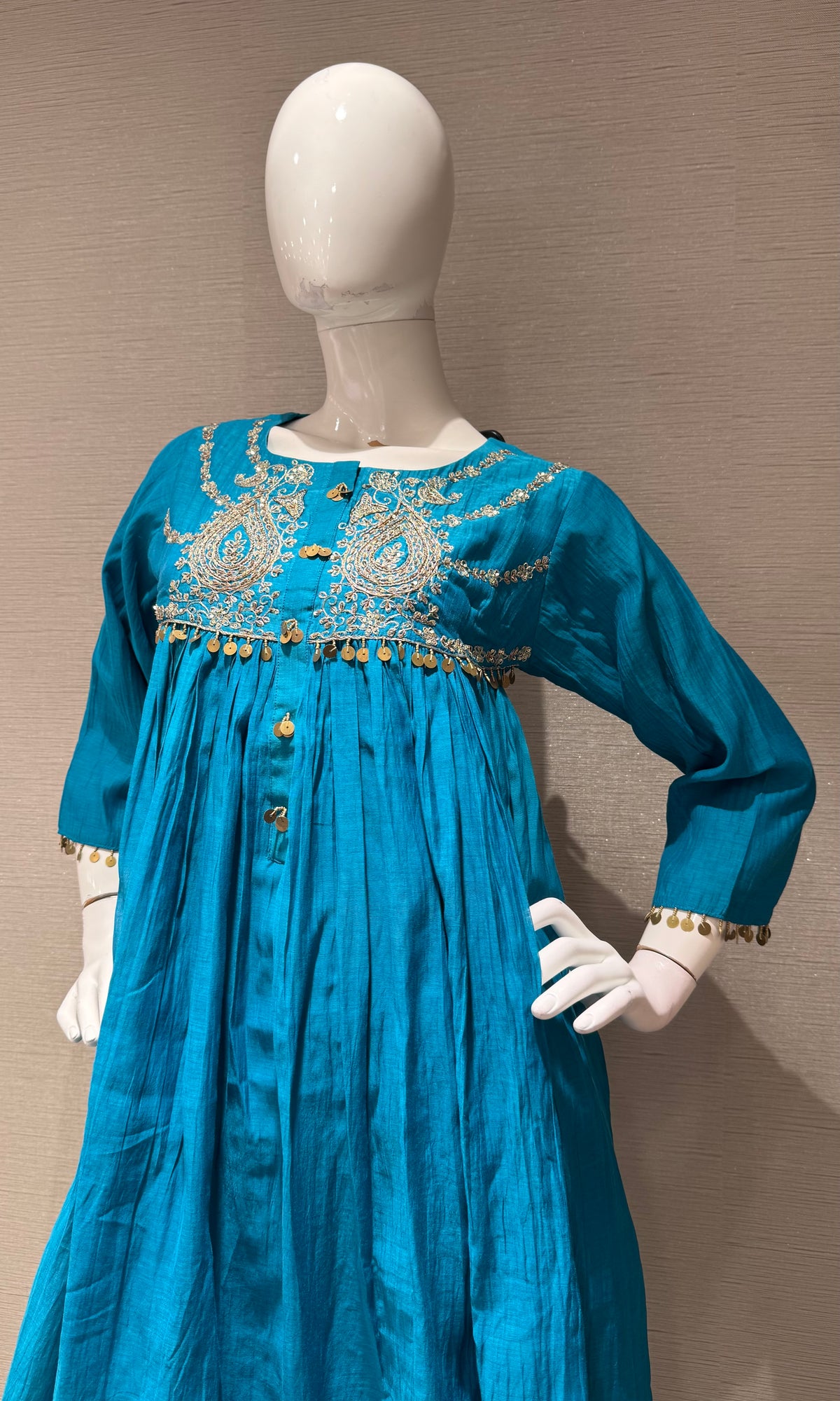 RAMA BLUE COTTON ETHNIC A LINE KURTA SET WITH DUPATTA