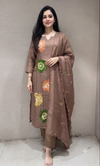 Light Brown cotton silk Floral Motif Kurta set with dupatta