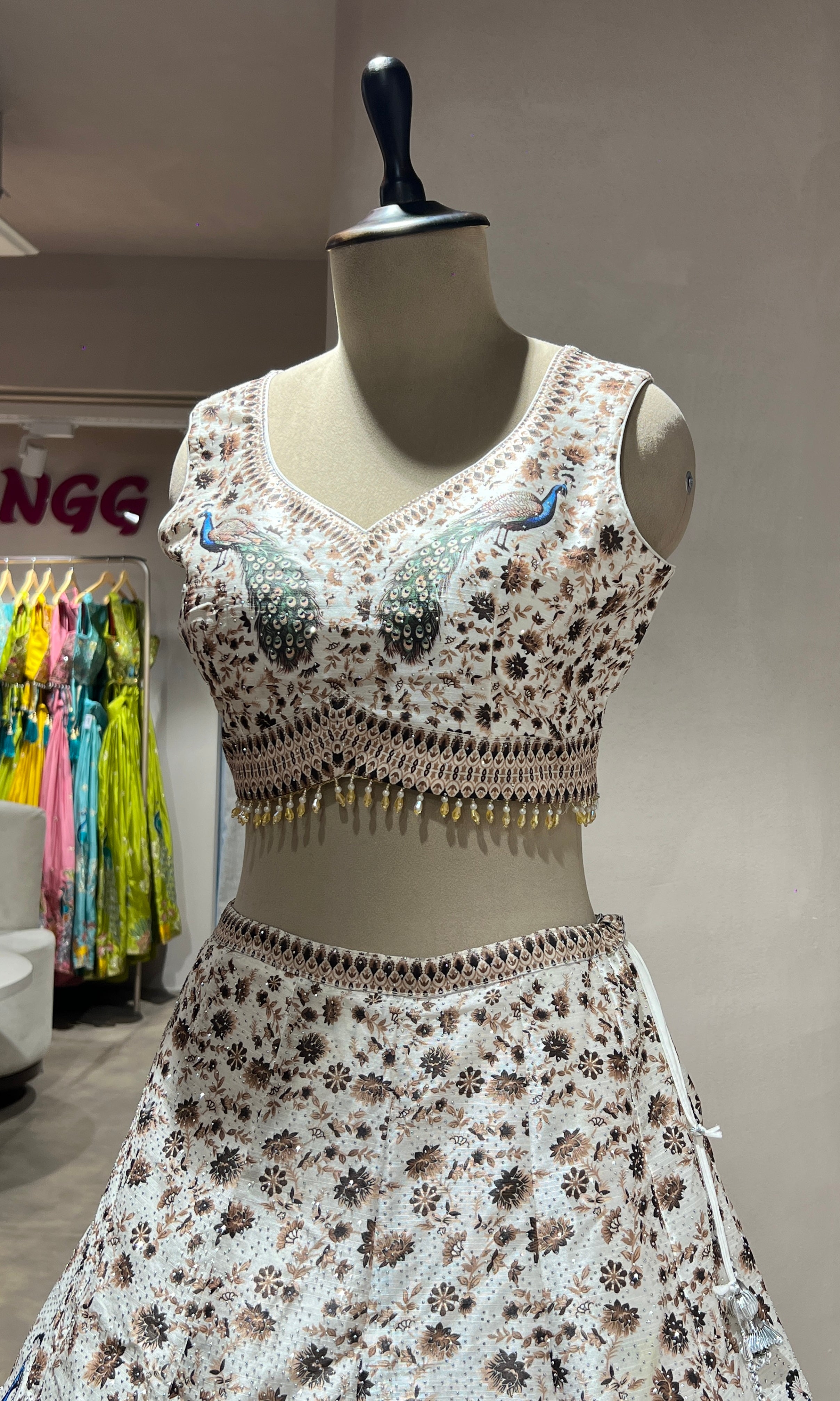 WHITE PEACOCK EMBROIDERED LEHENGA