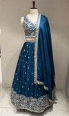 Blue Floral intricate Embroidery Lehenga