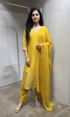 Yellow Silk Straight Kurta Set with Gold Border
