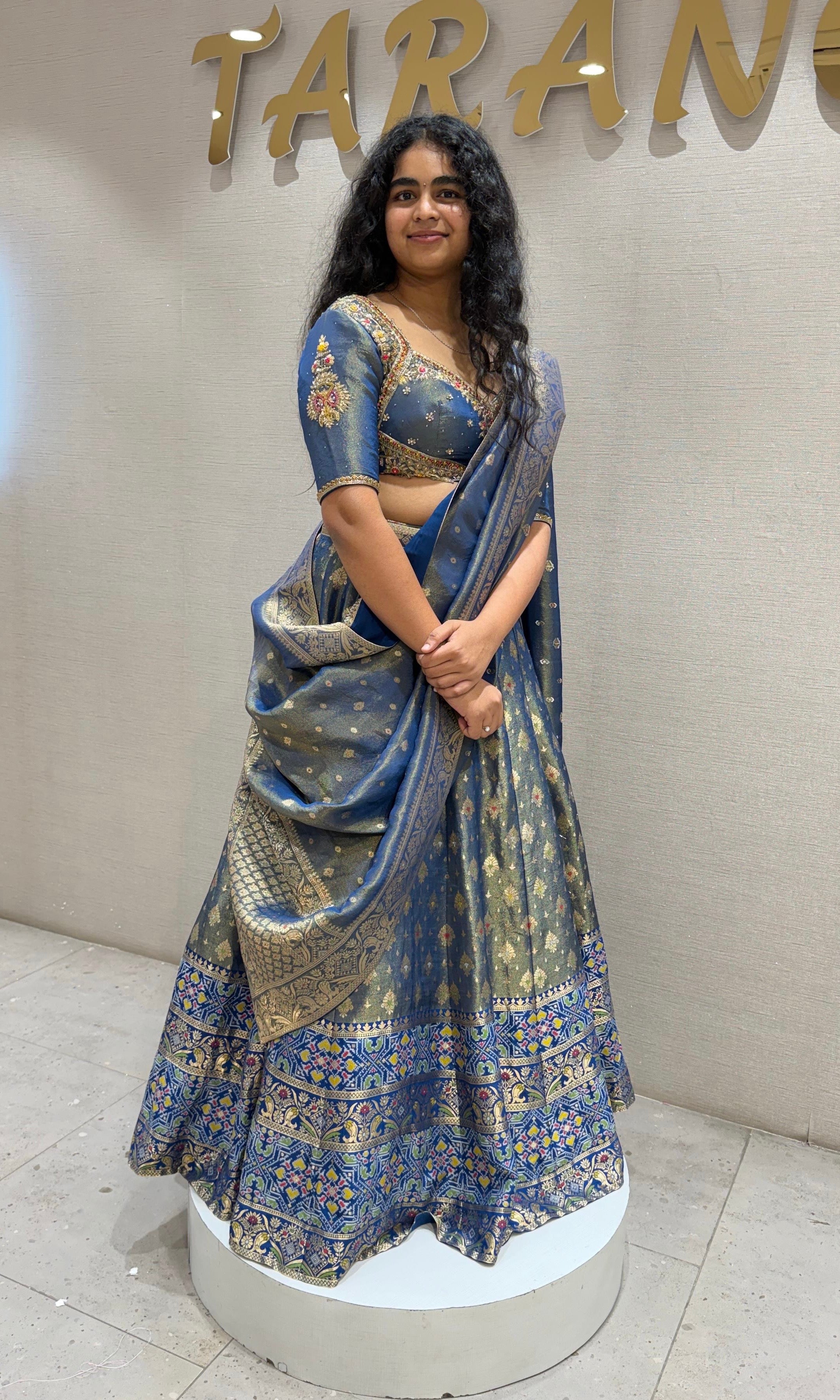 BLUE FLORAL BANARASI ETHNIC LEHENGA