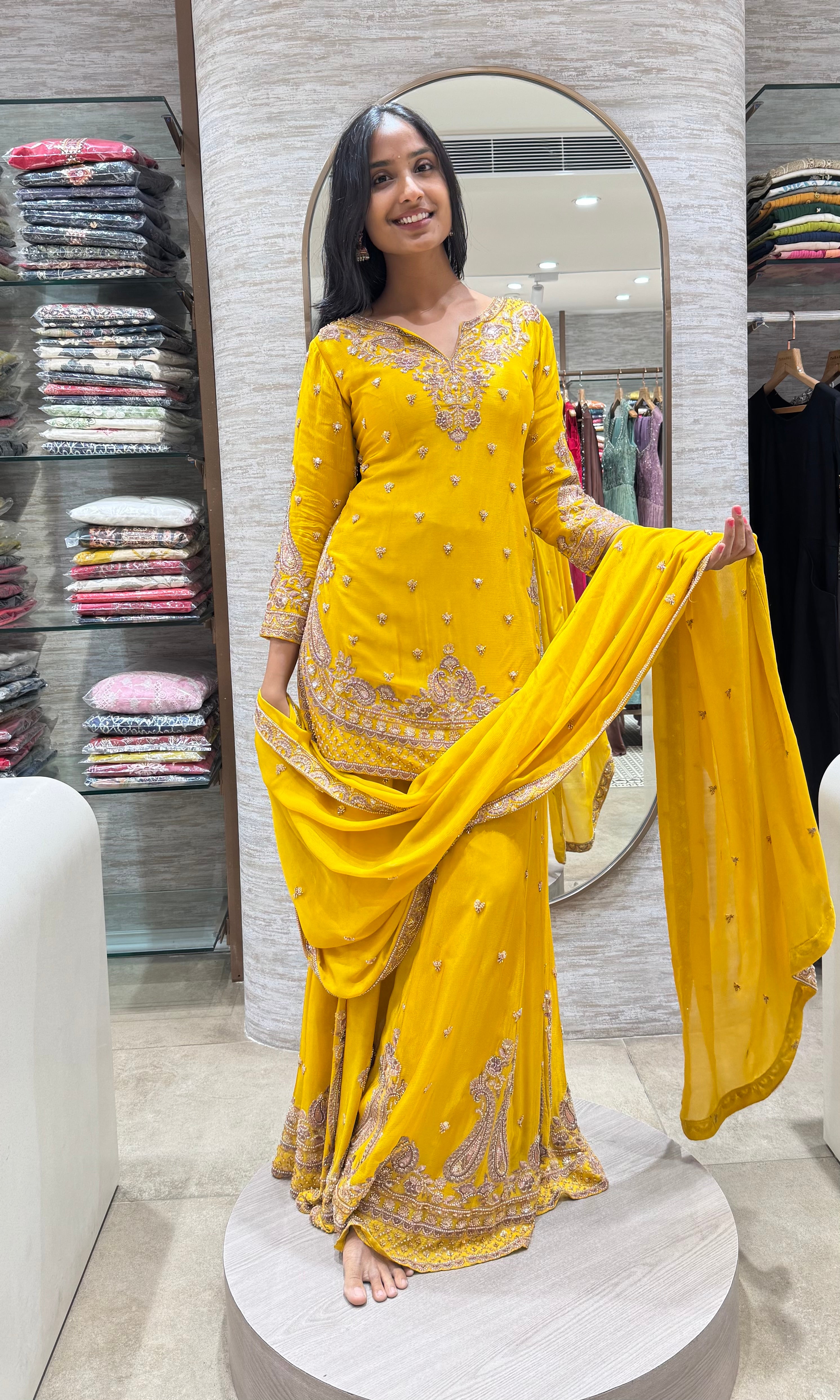 YELLOW GOLDEN EMBROIDERED SHARARA SET