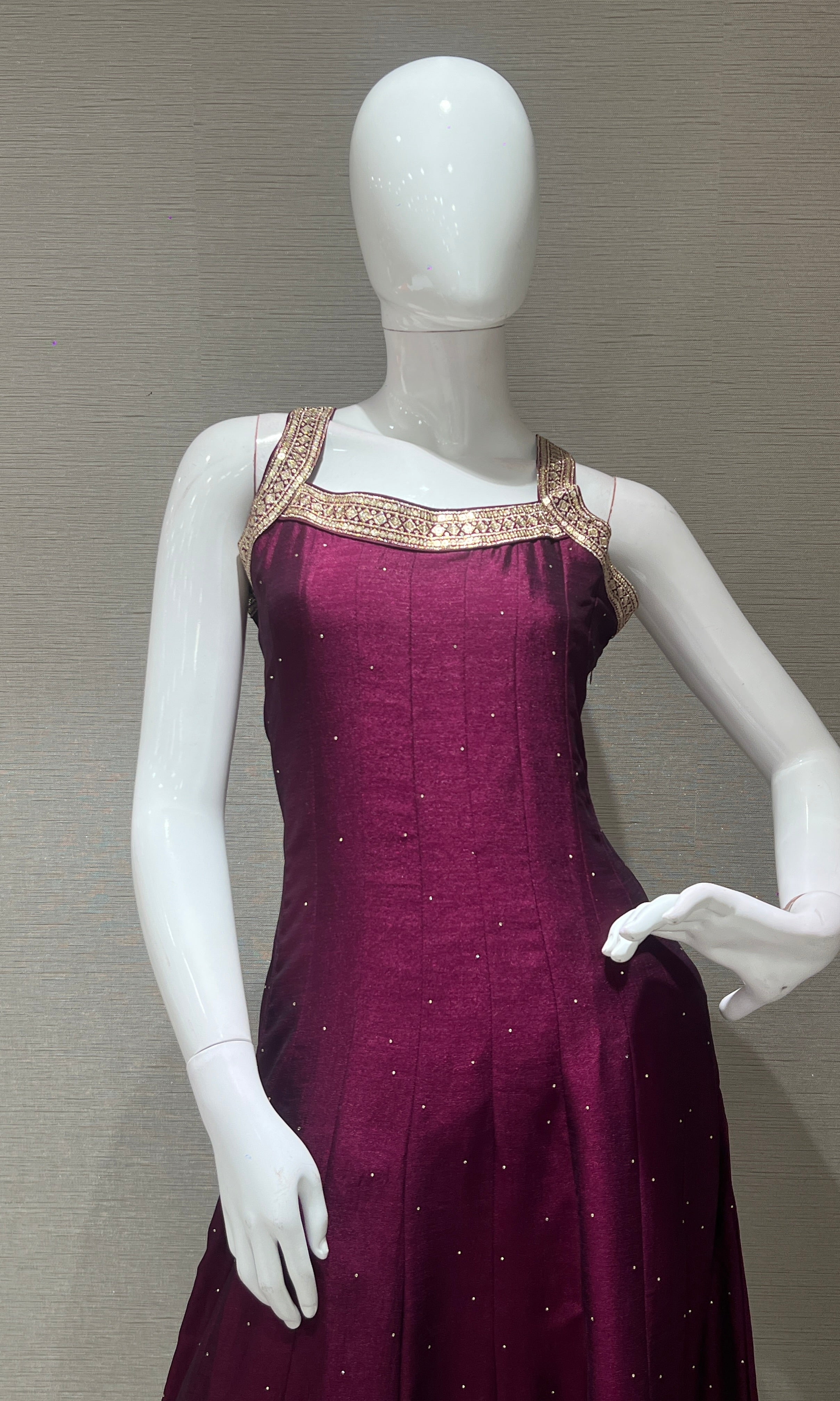 Wine anarkali set with gold embroidery