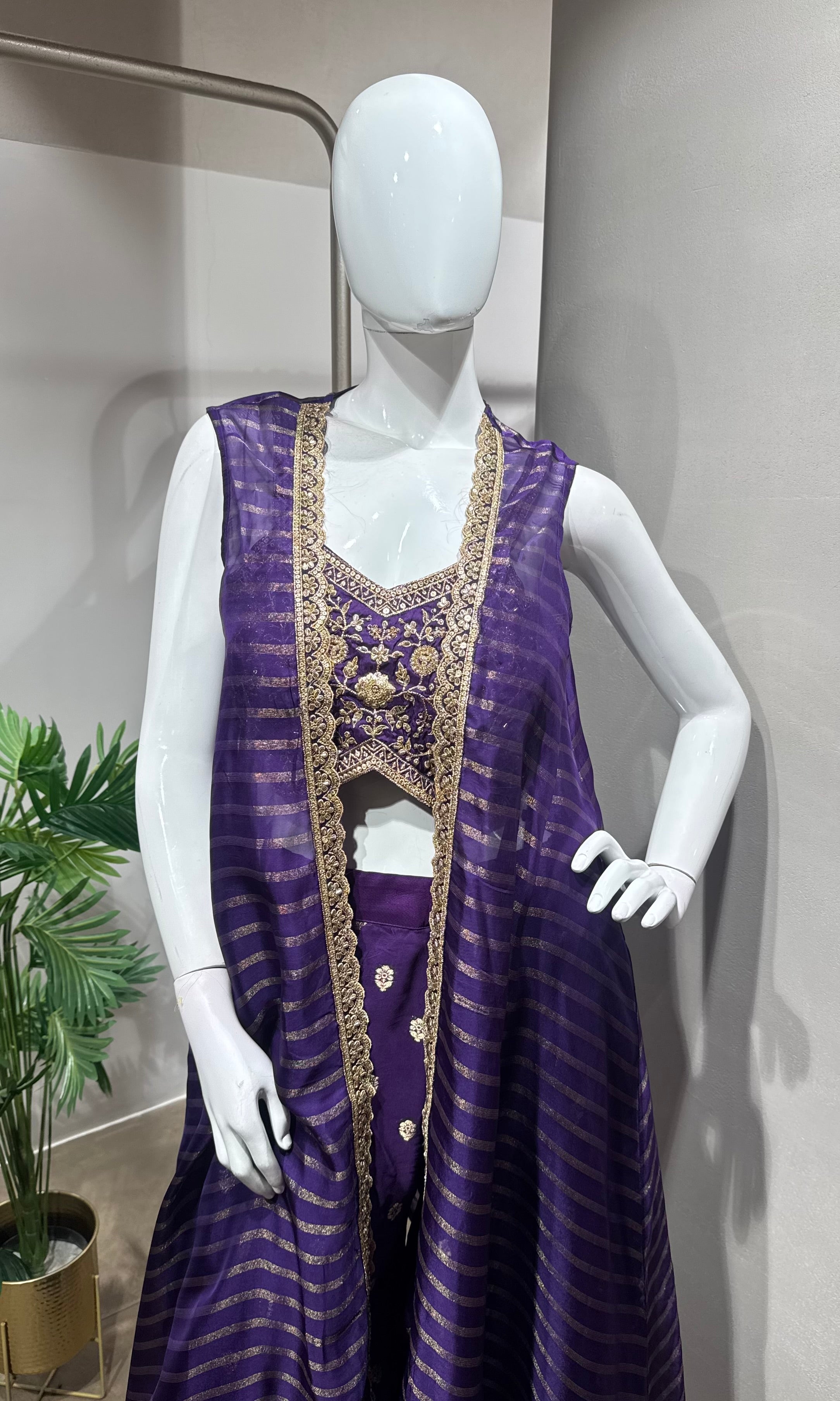 PURPLE CROP TOP PALAZZO SET WITH CAPE