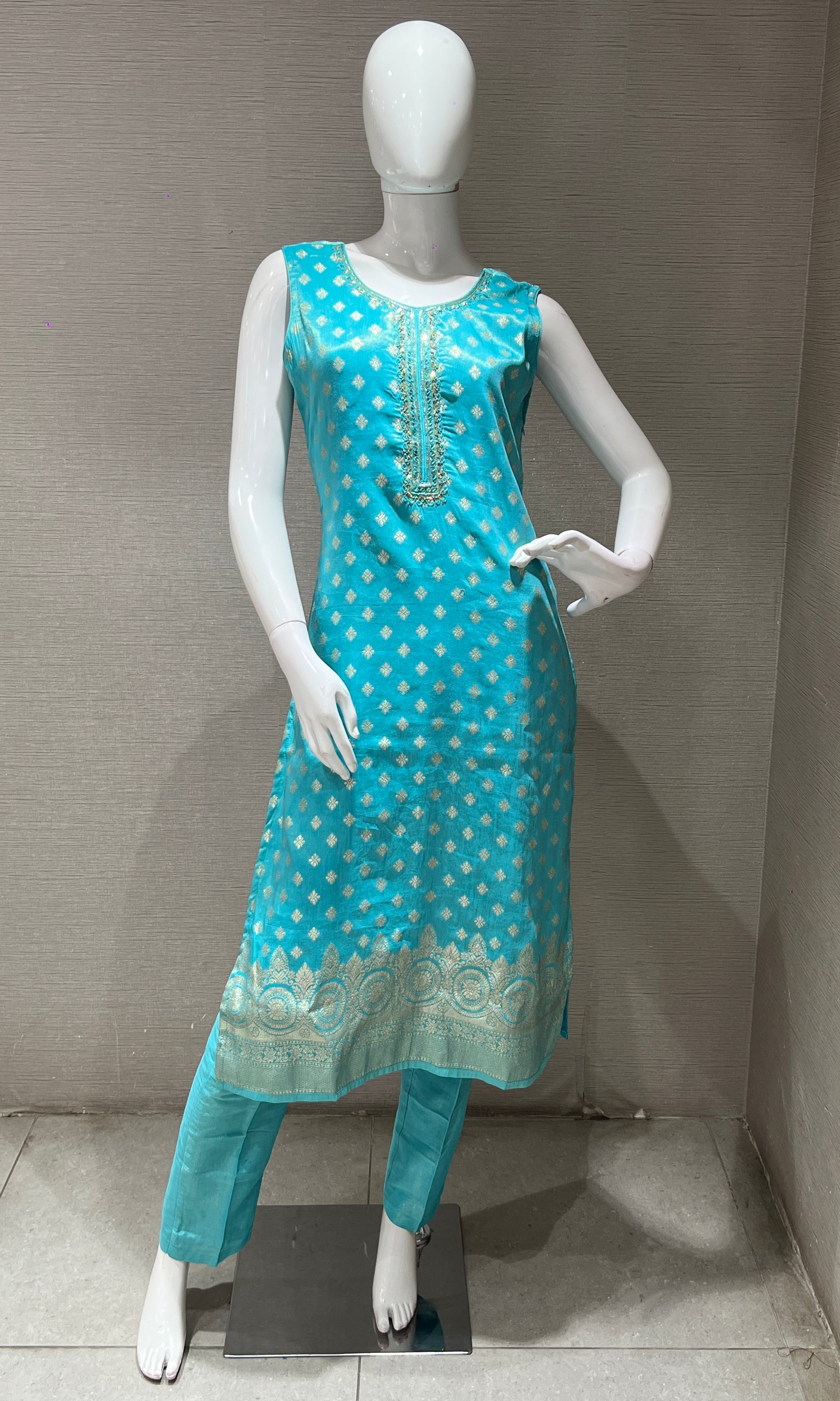 Sea Blue Banarasi EMBROIDERED Kurta Set