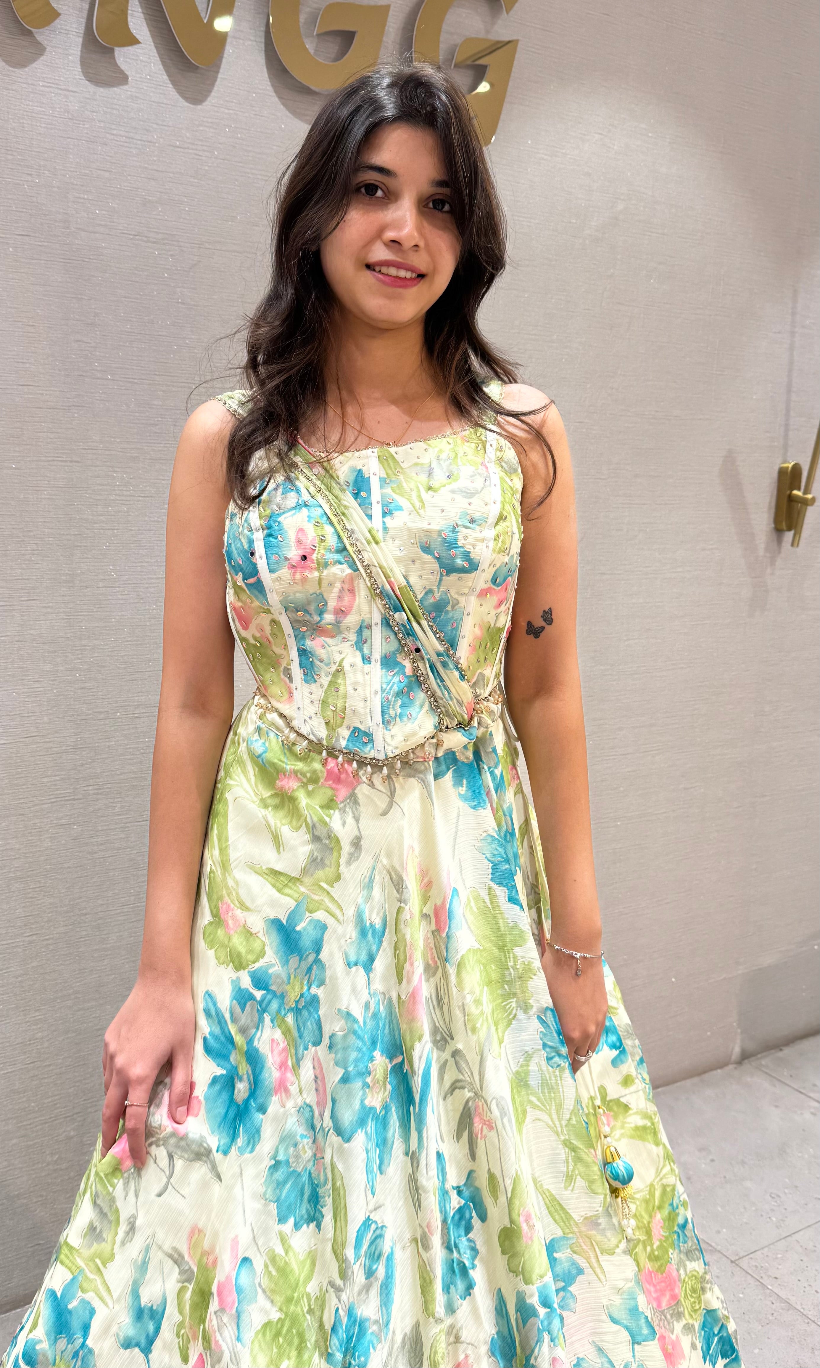 Blue Summer Bloom Floral Lehenga