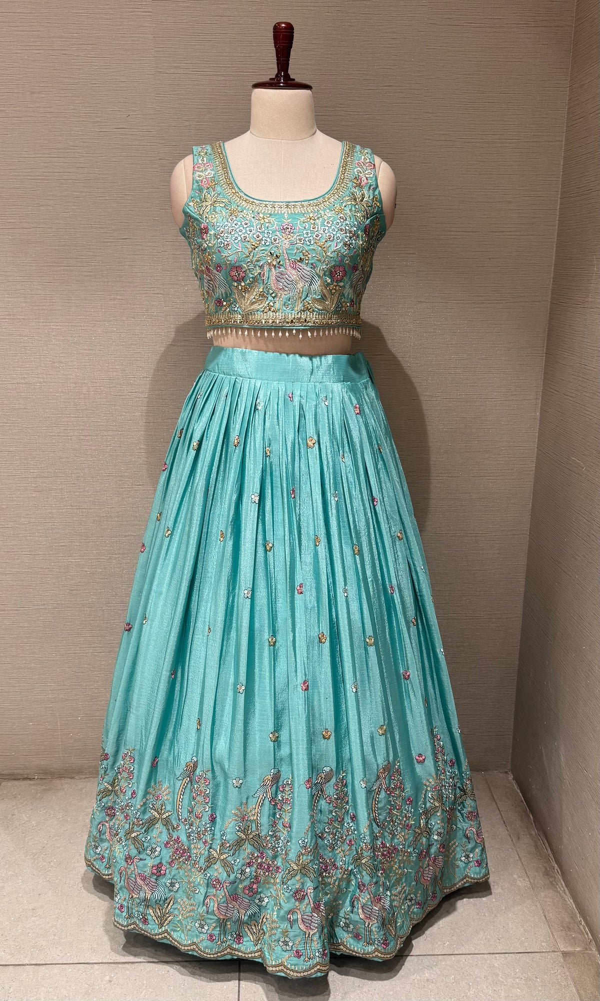 Sea Blue Tissue silk Forest Floral Lehenga set