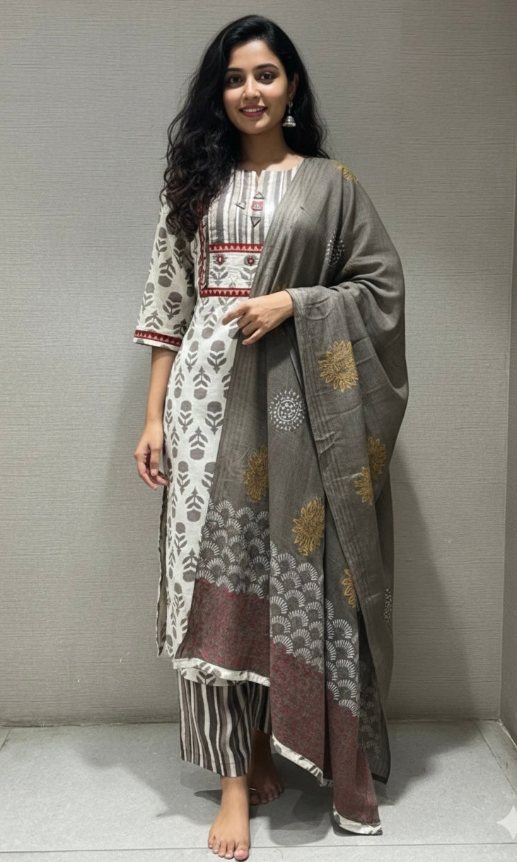 Grey EMBROIDERED kurta set