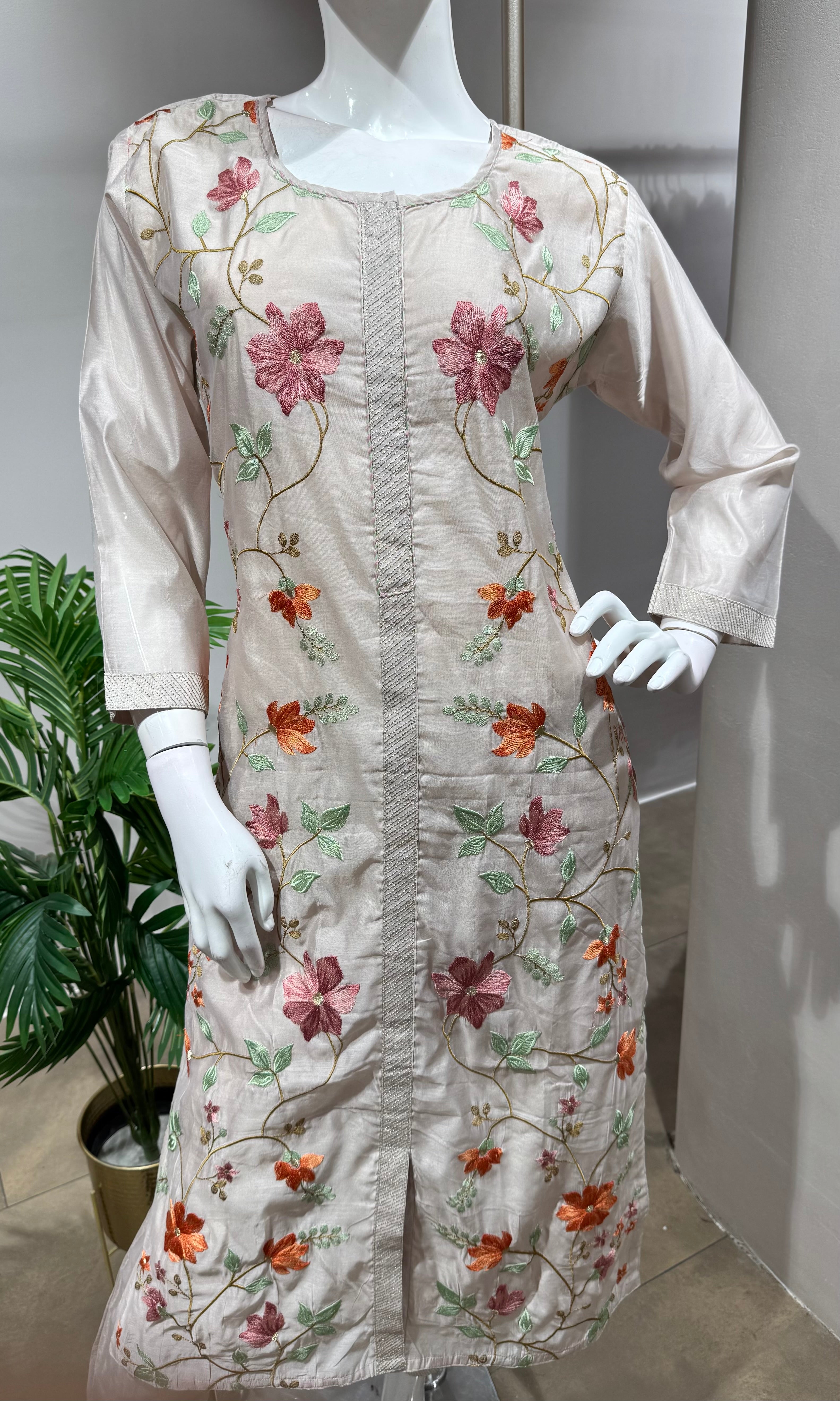 GREY Cotton Embroidered Kurta set