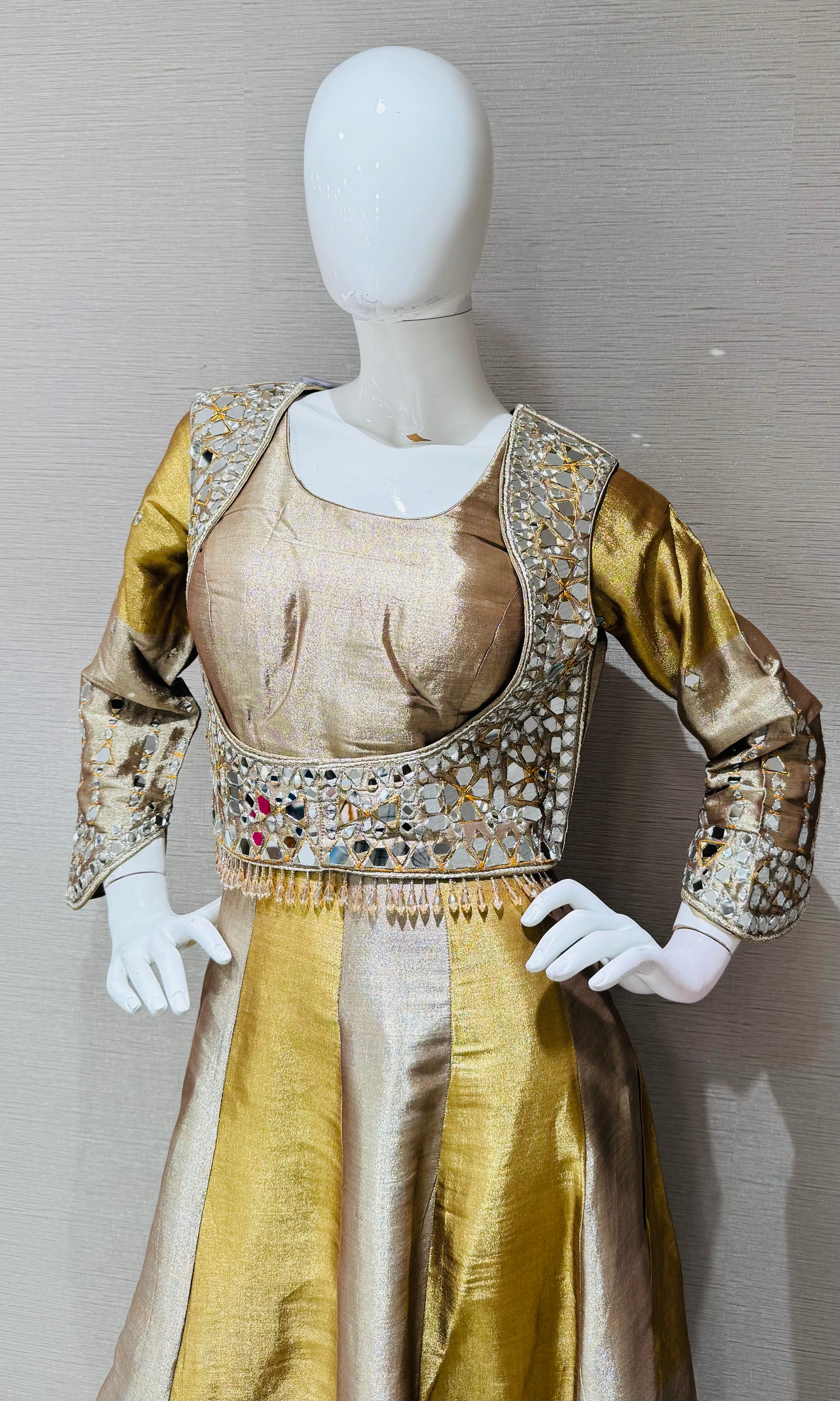 Gold and Silver Beagh Fusion Anarkali with coat