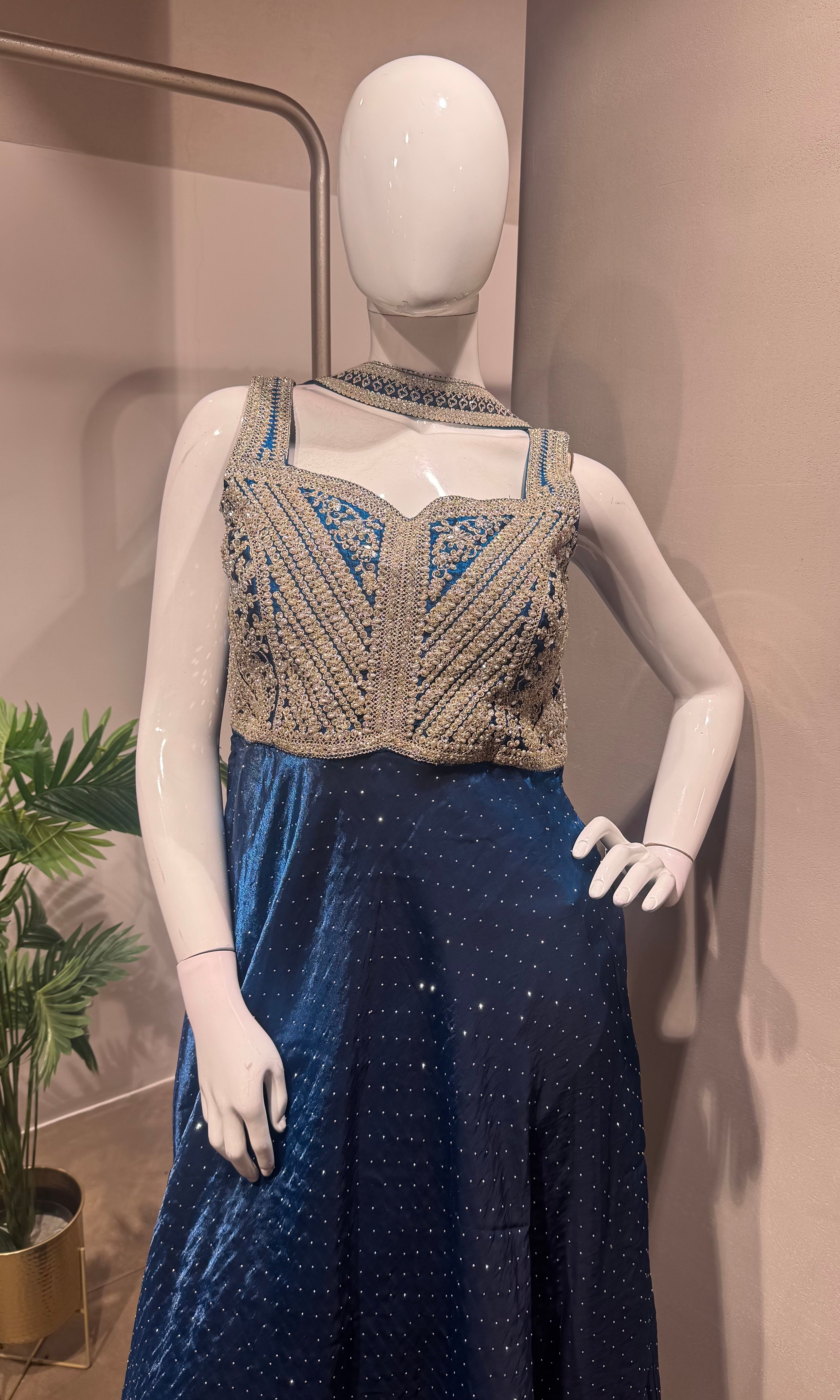royal blue velvet Anarkali set