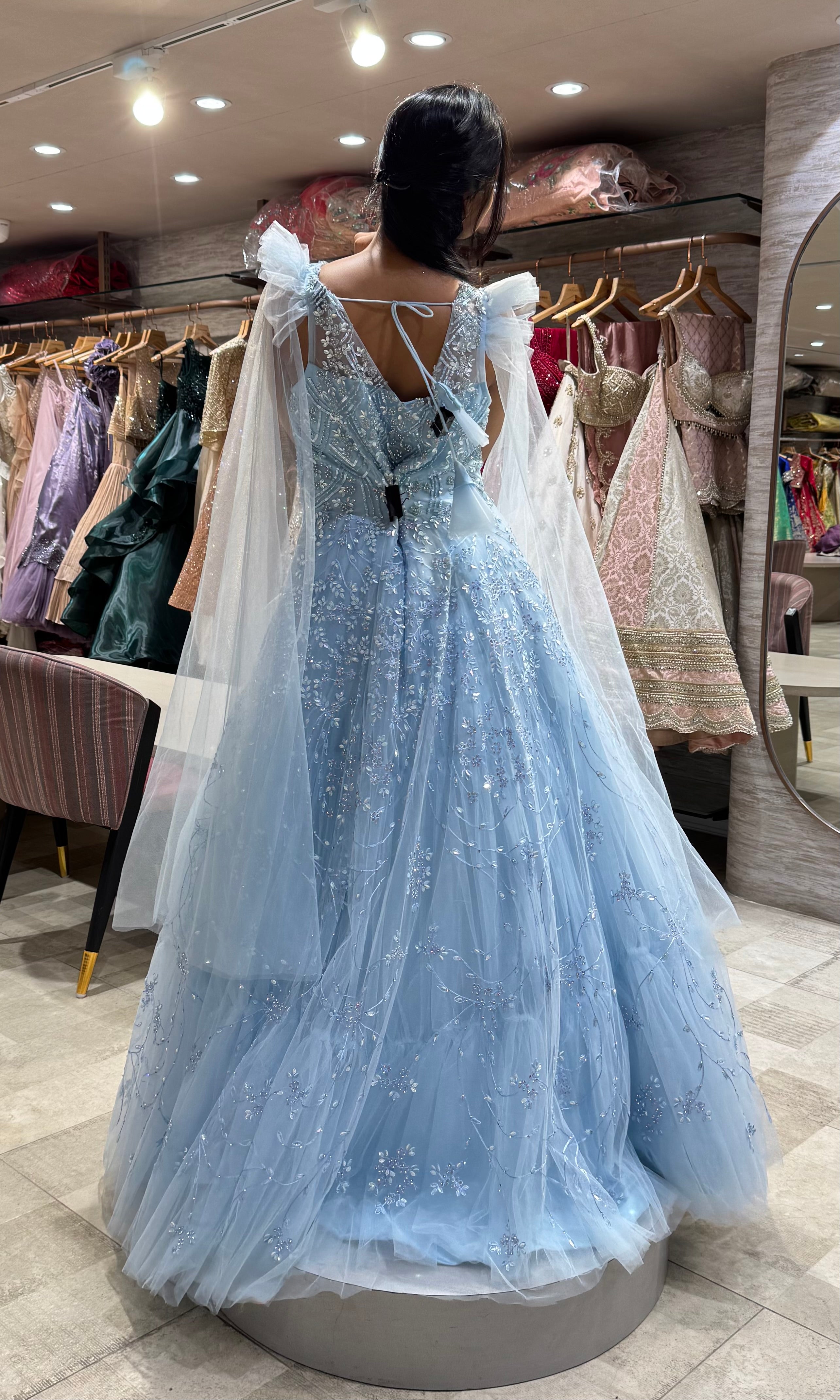 BLUE BALL GOWN WITH CAPE
