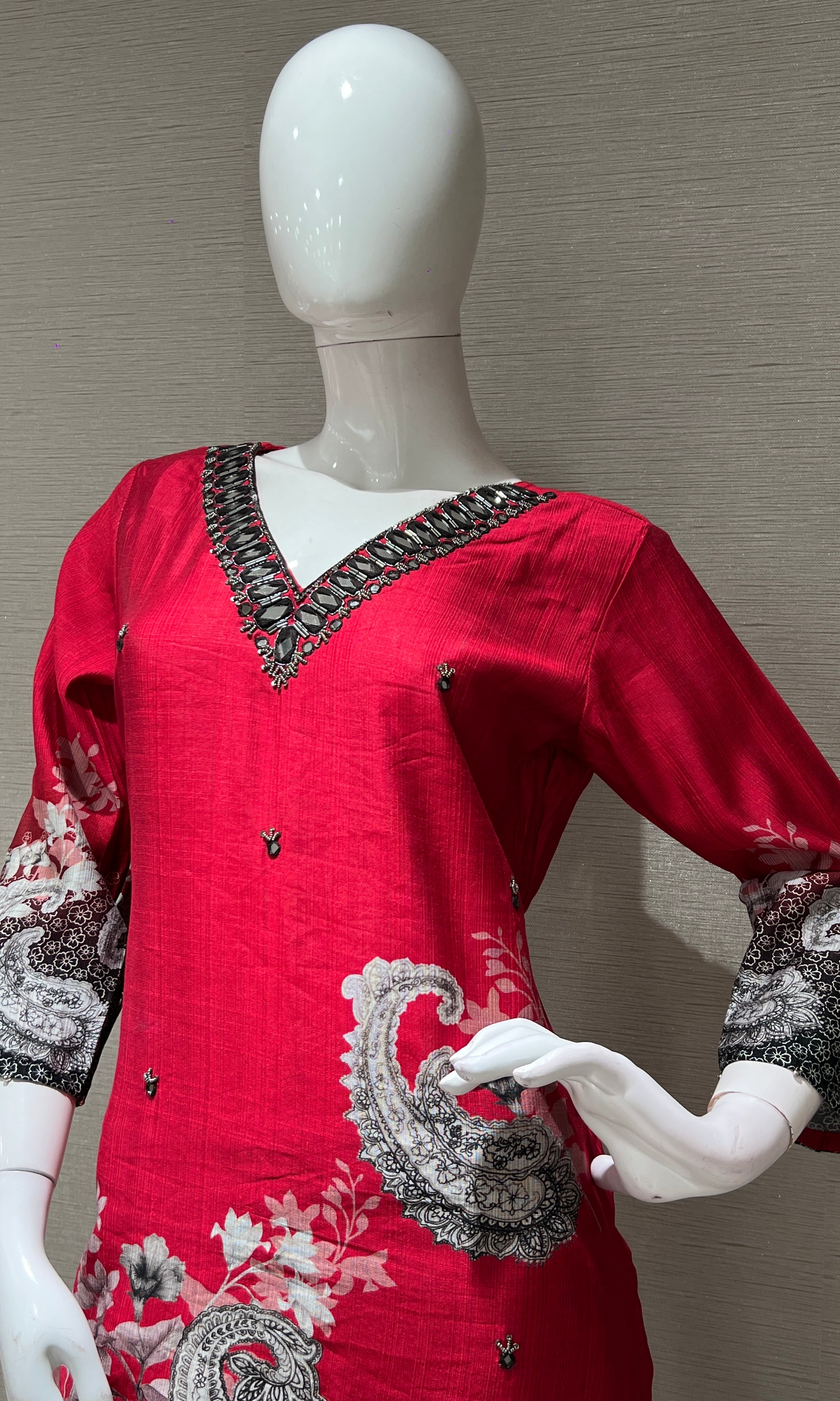 Rani floral print kurta set with dupatta