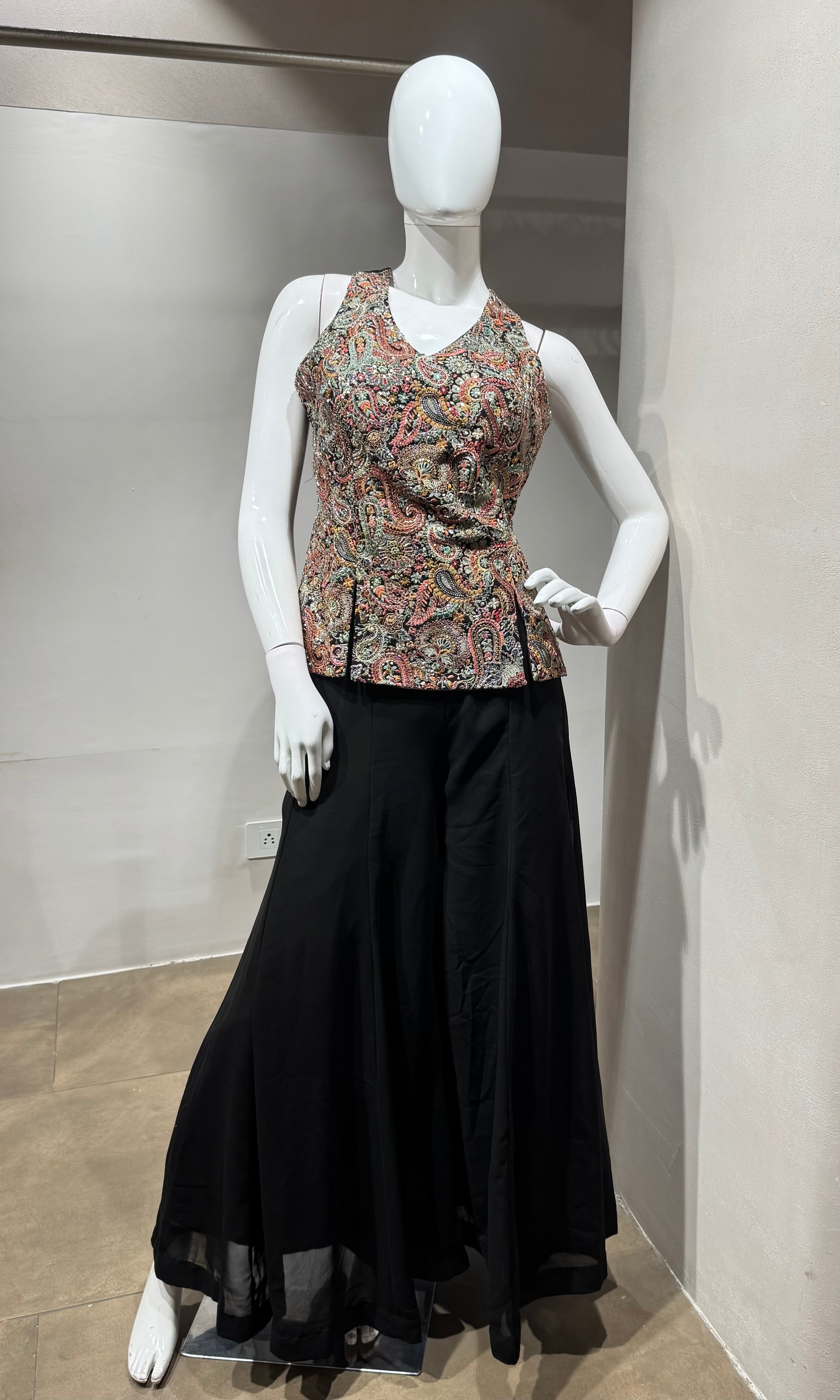 Black Embroidered Festive wear Palazzo Set