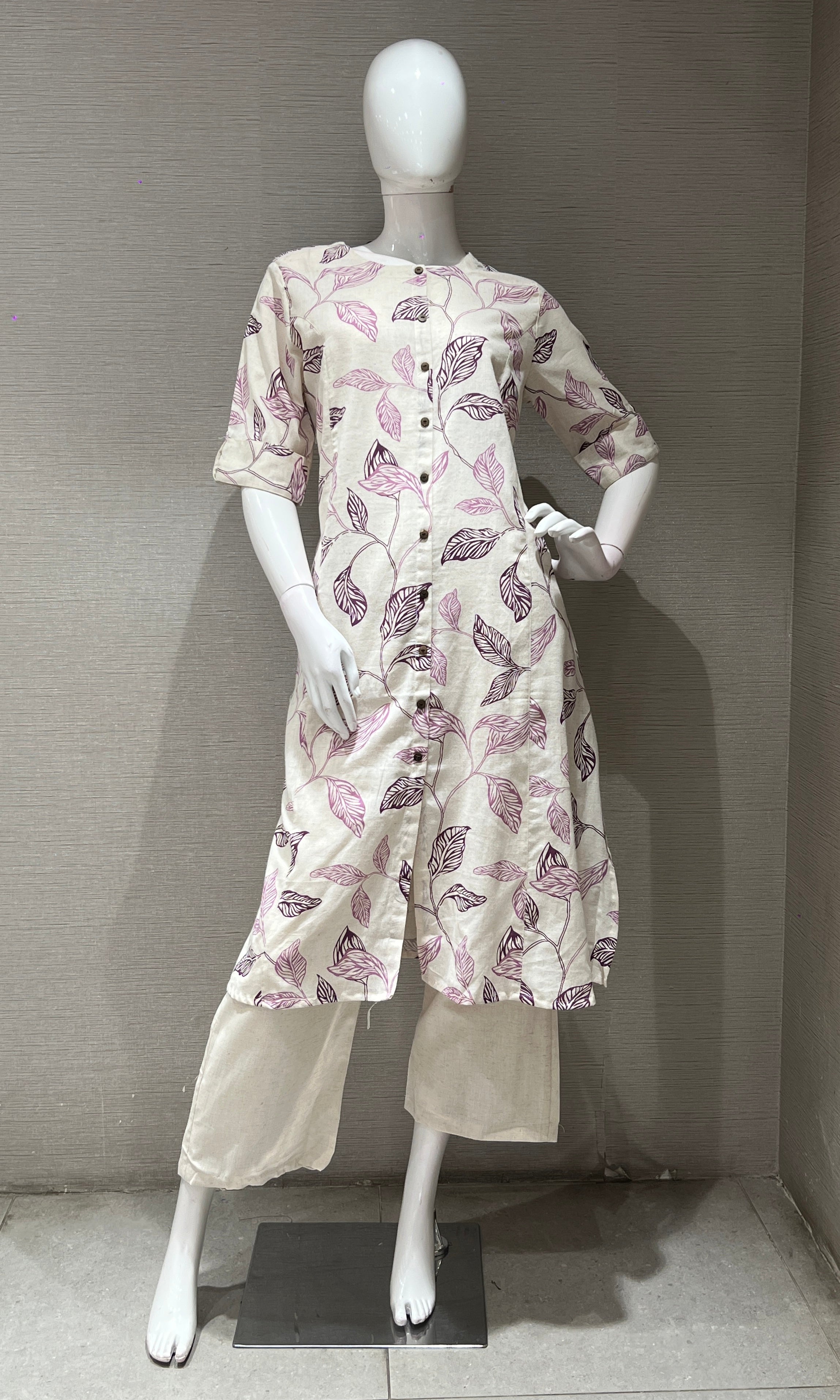 Purple FLORAL PRINT KURTI WITH BOTTOM