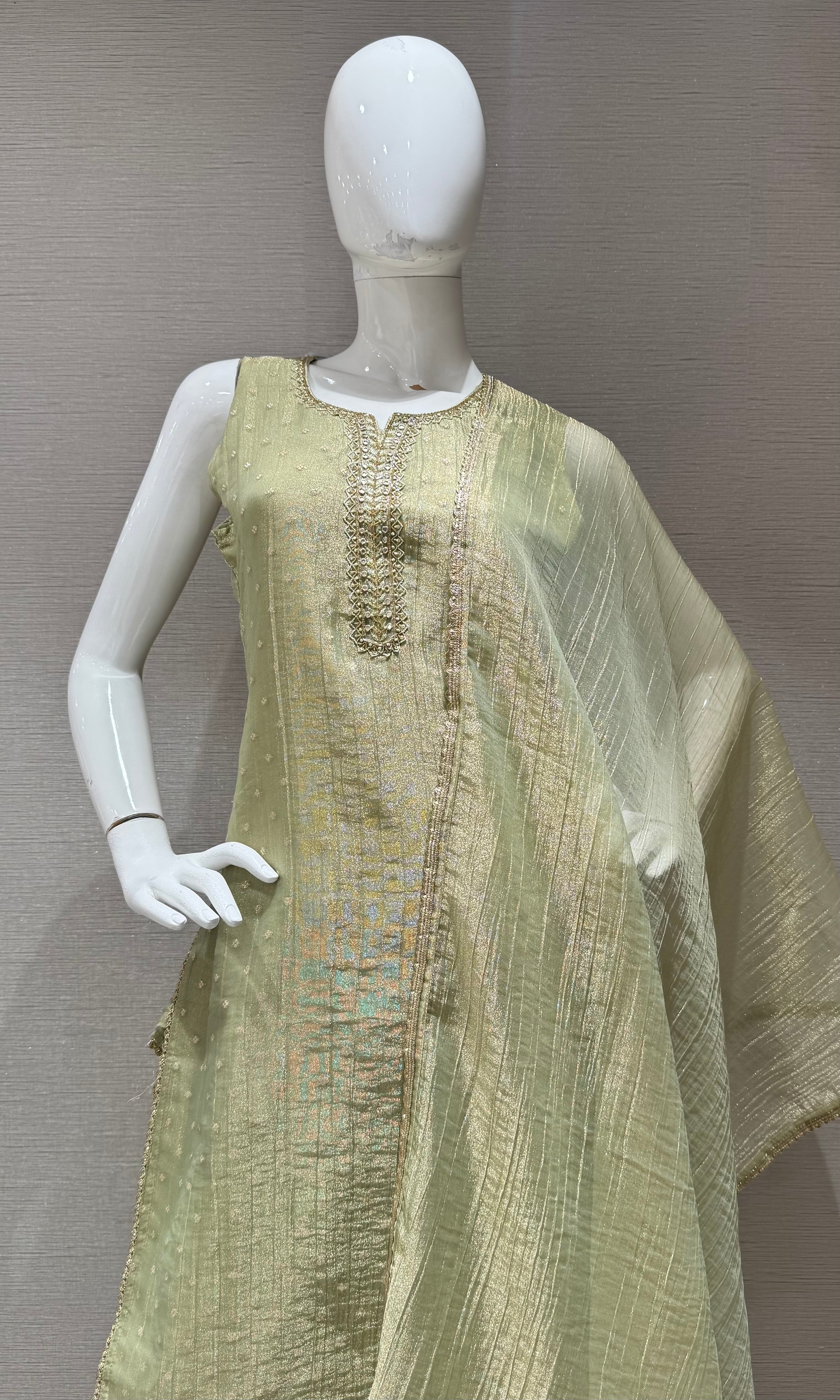 Pista Green Embroidered kurta set