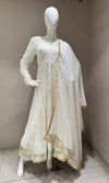 Cream Chartreuse Silk Anarkali set with Dupatta