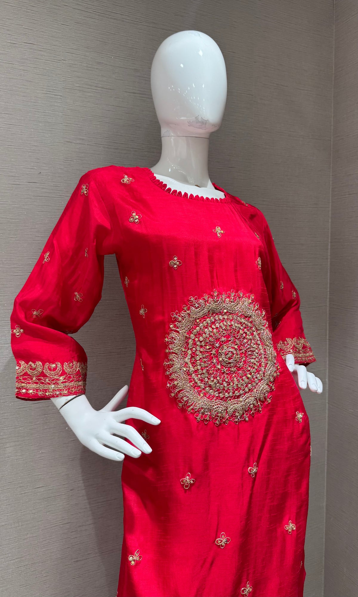 Red Elegance silk Kurta Set with Striped Dupatta