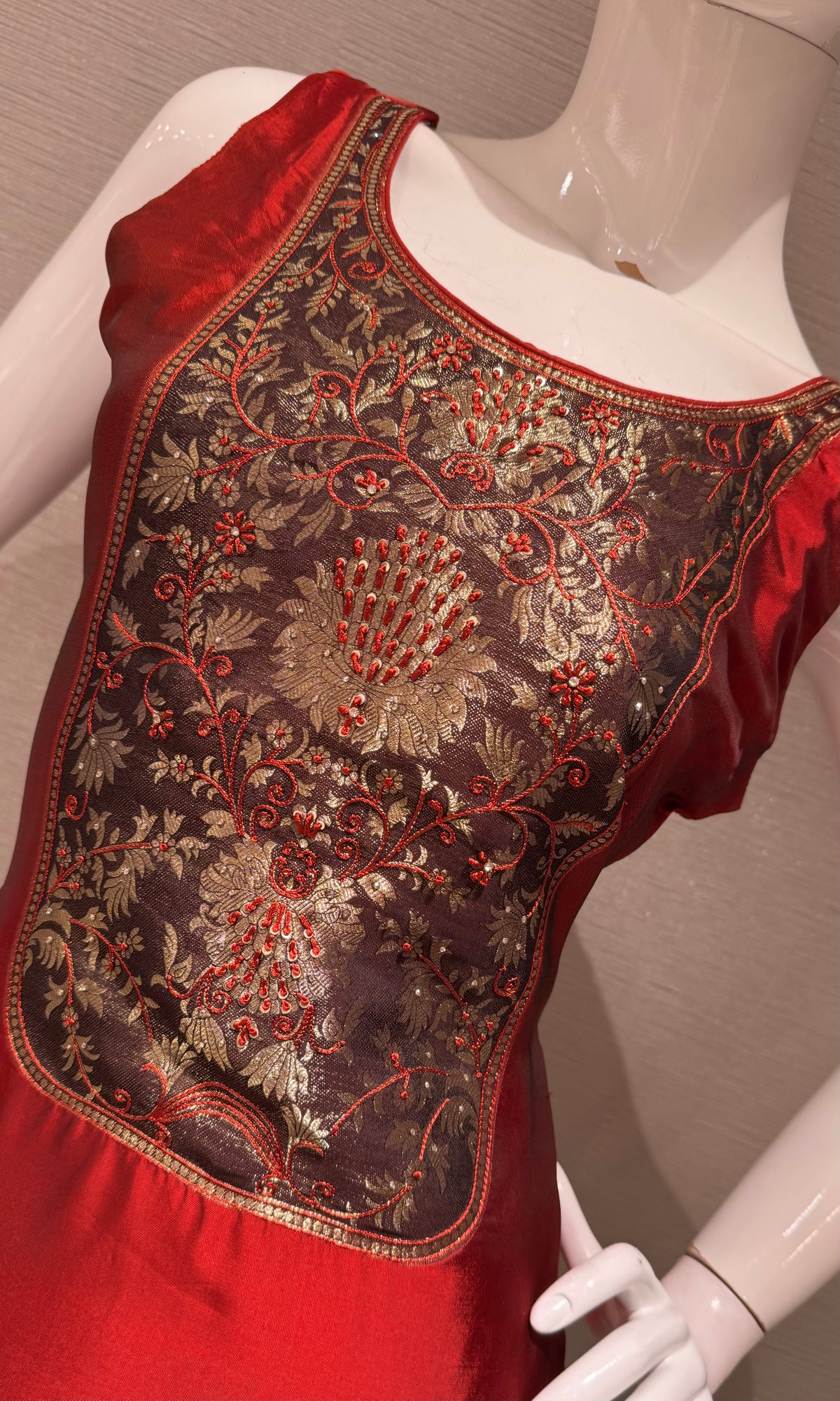 Red & Gold Banarasi silk Kurta Set with dupatta