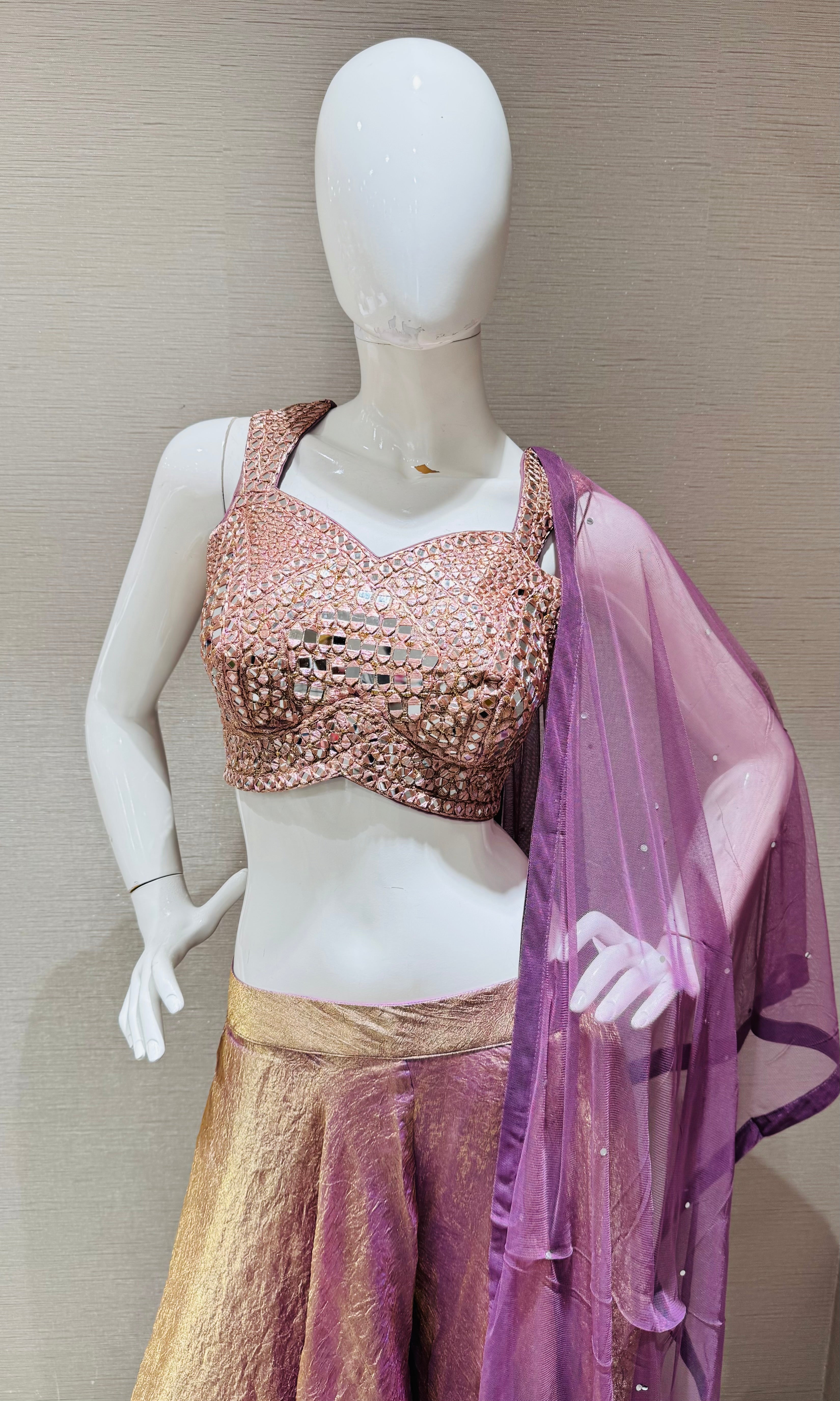 LILAC Shimmer Tissue Silk crop top Palazzo Set