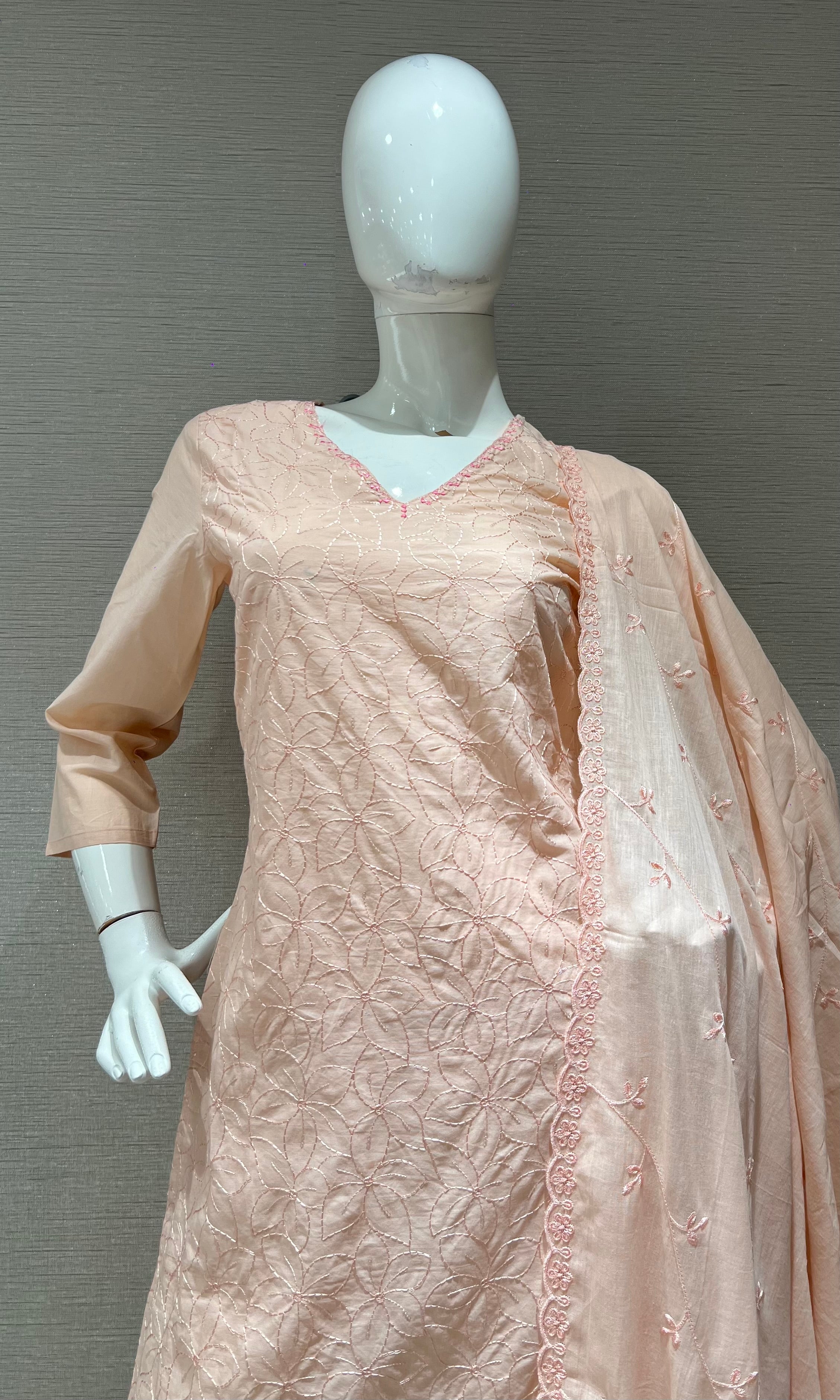 Peach Floral Kurta Set with Matching Dupatta