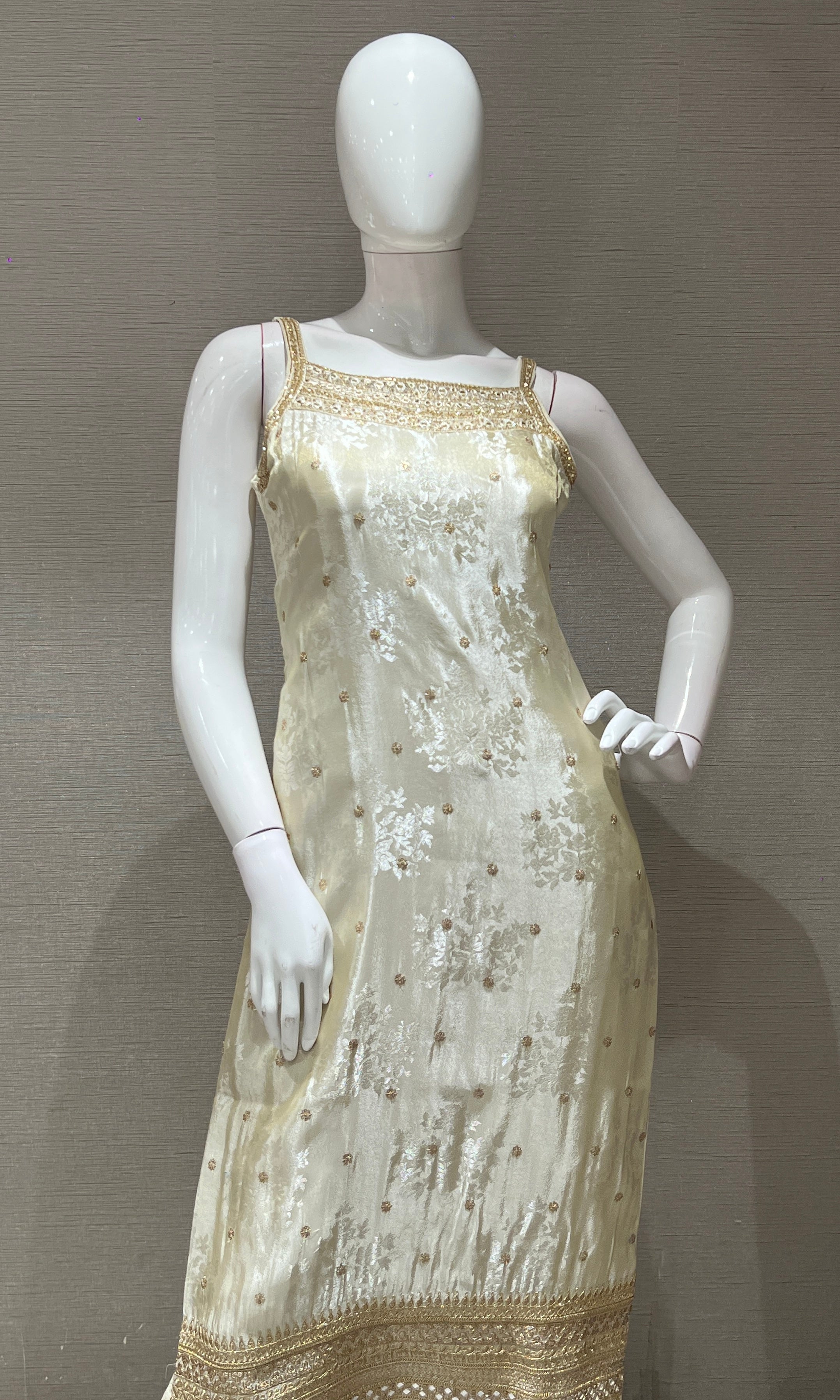 cream and gold embroidered kurta set