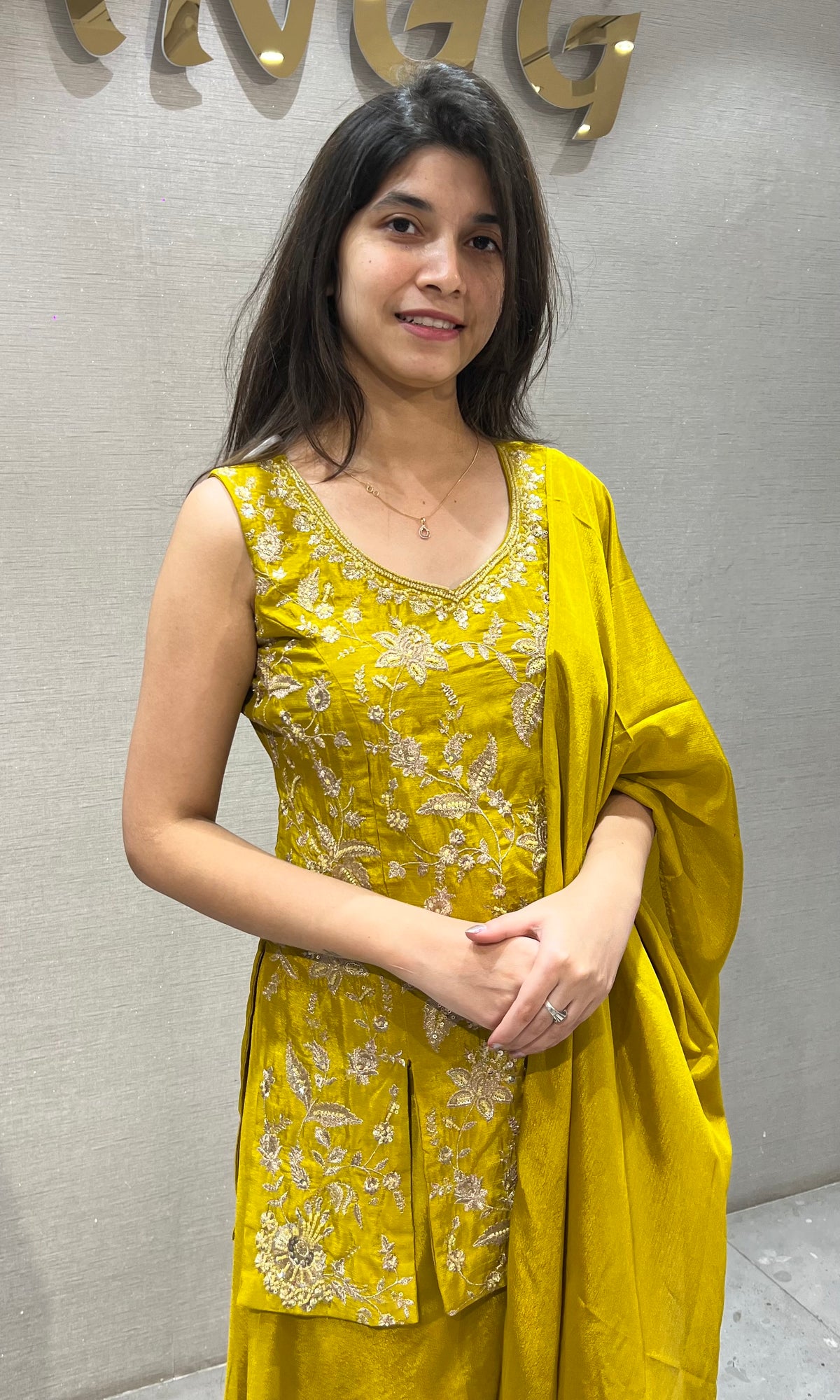 Mustard Yellow Silk Flared Palazzo set with Dupatta