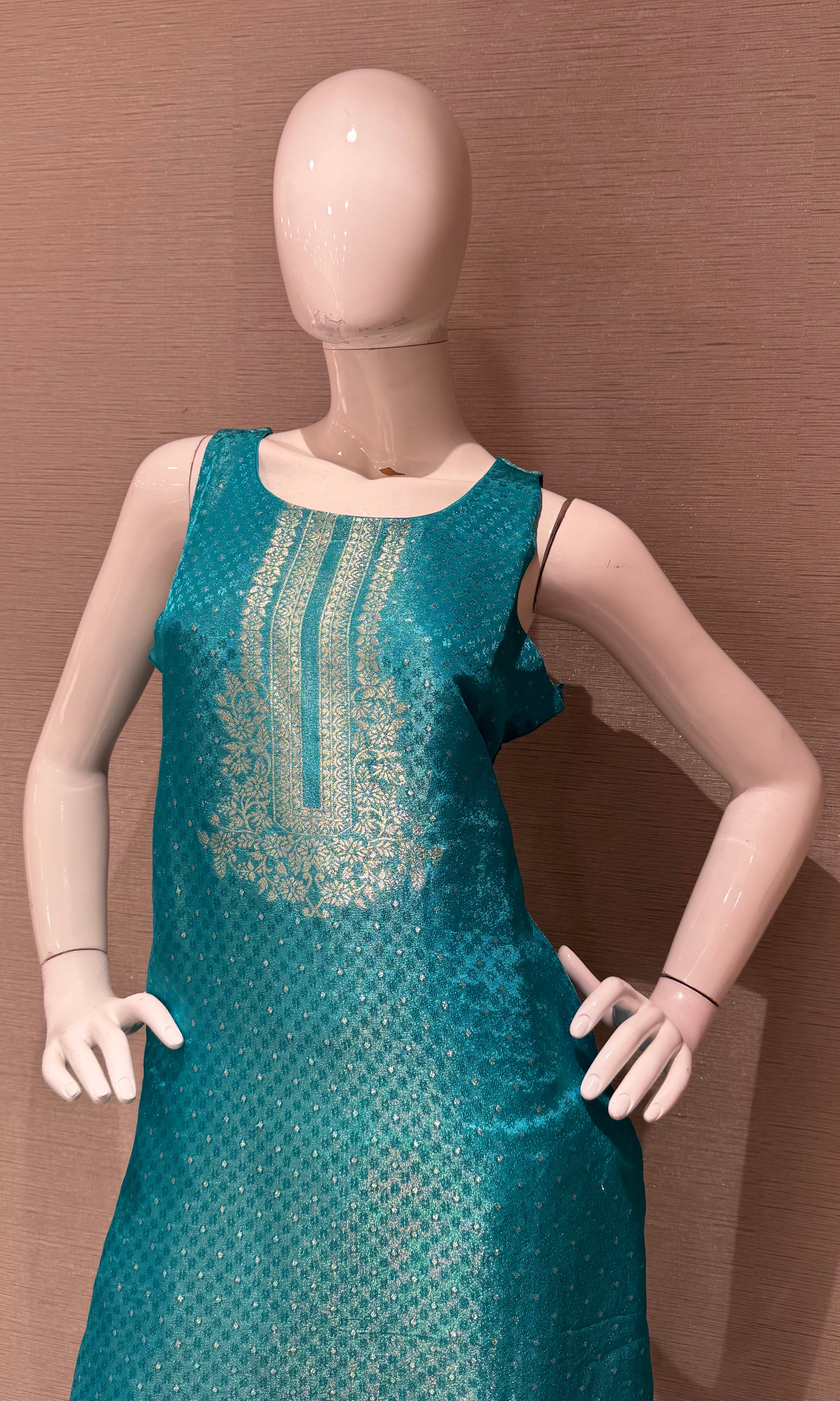 Sky Blue Kurta Set with Metallic Border Dupatta