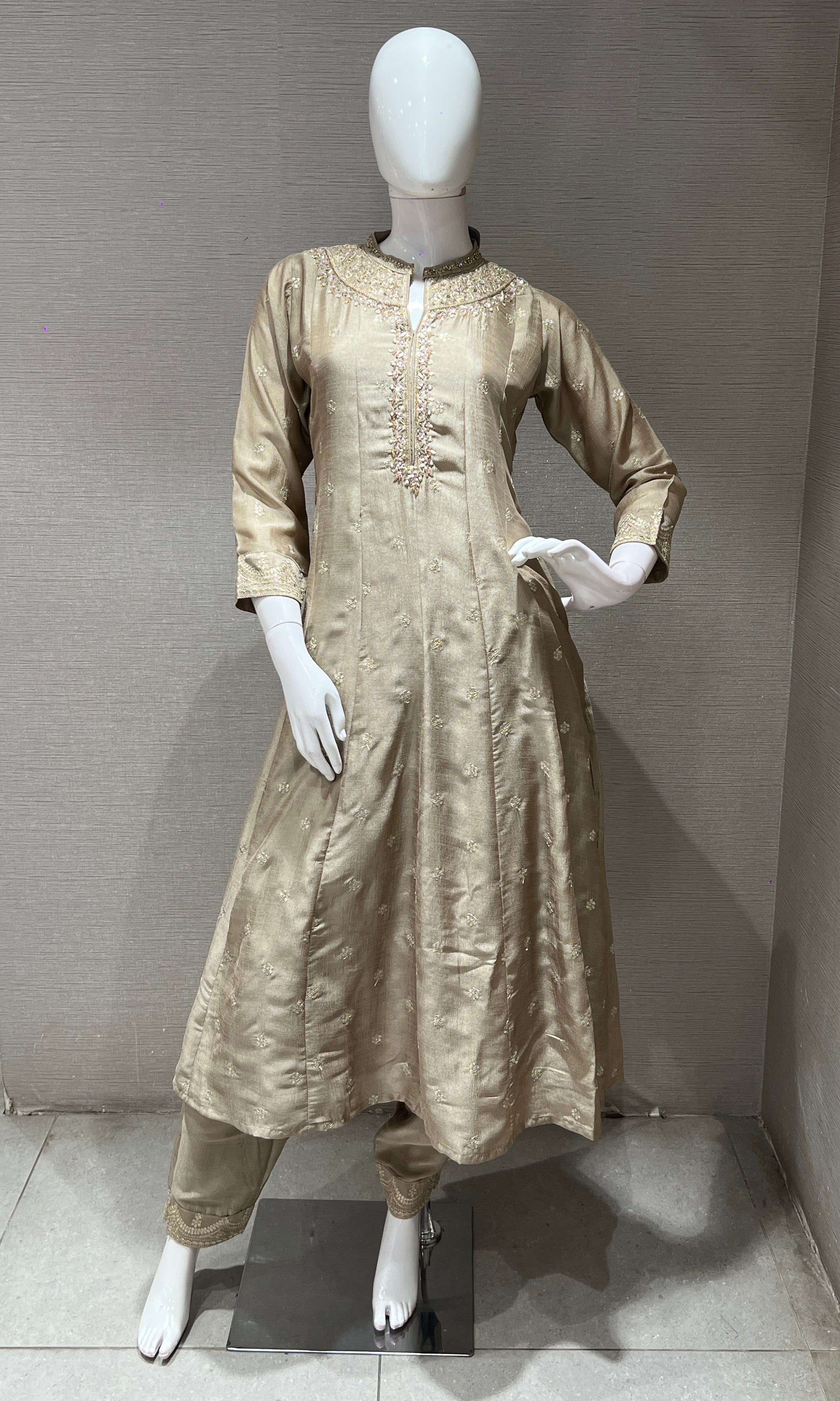 Grey EMBROIDERED Anarkali KURTA SET