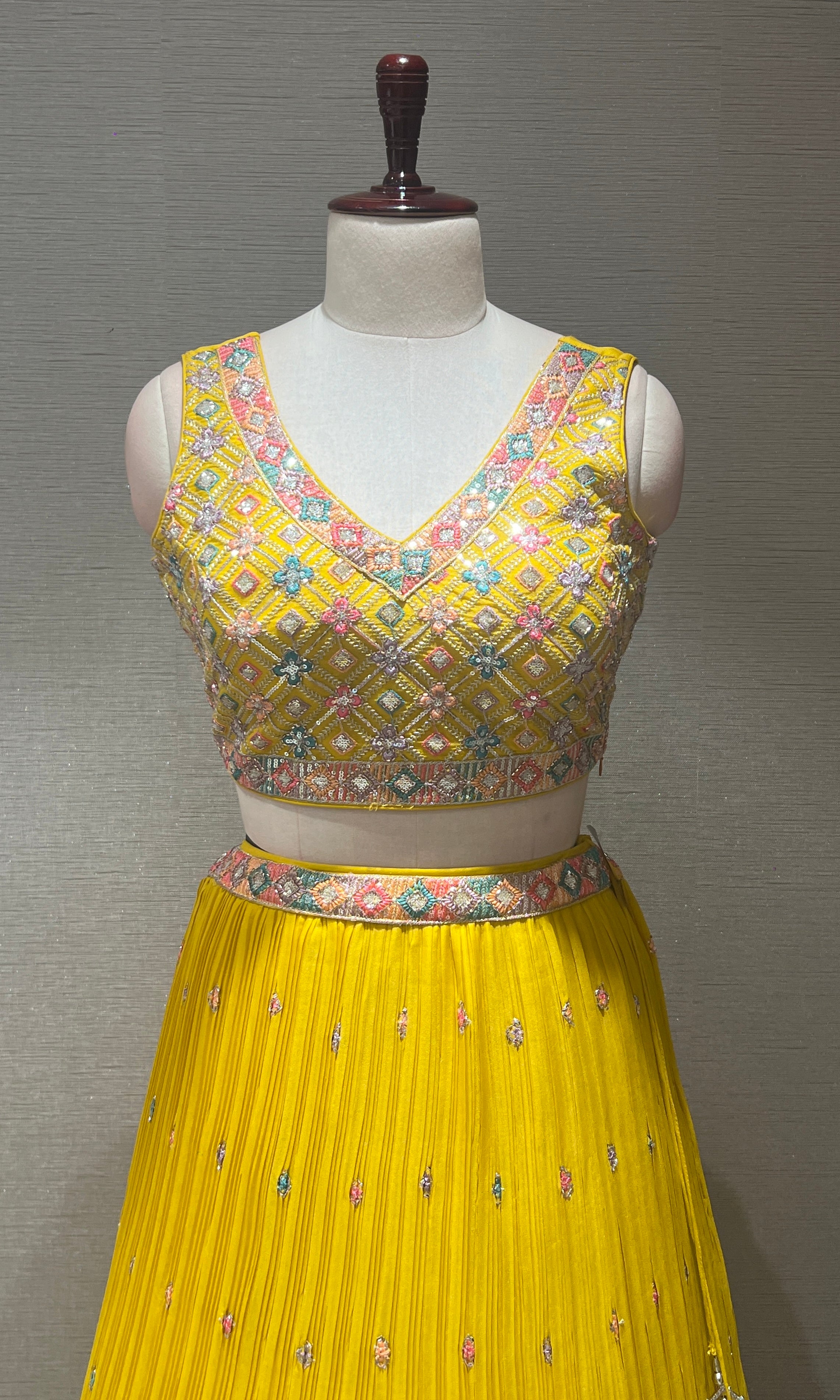 Yellow floral embroidered lehenga