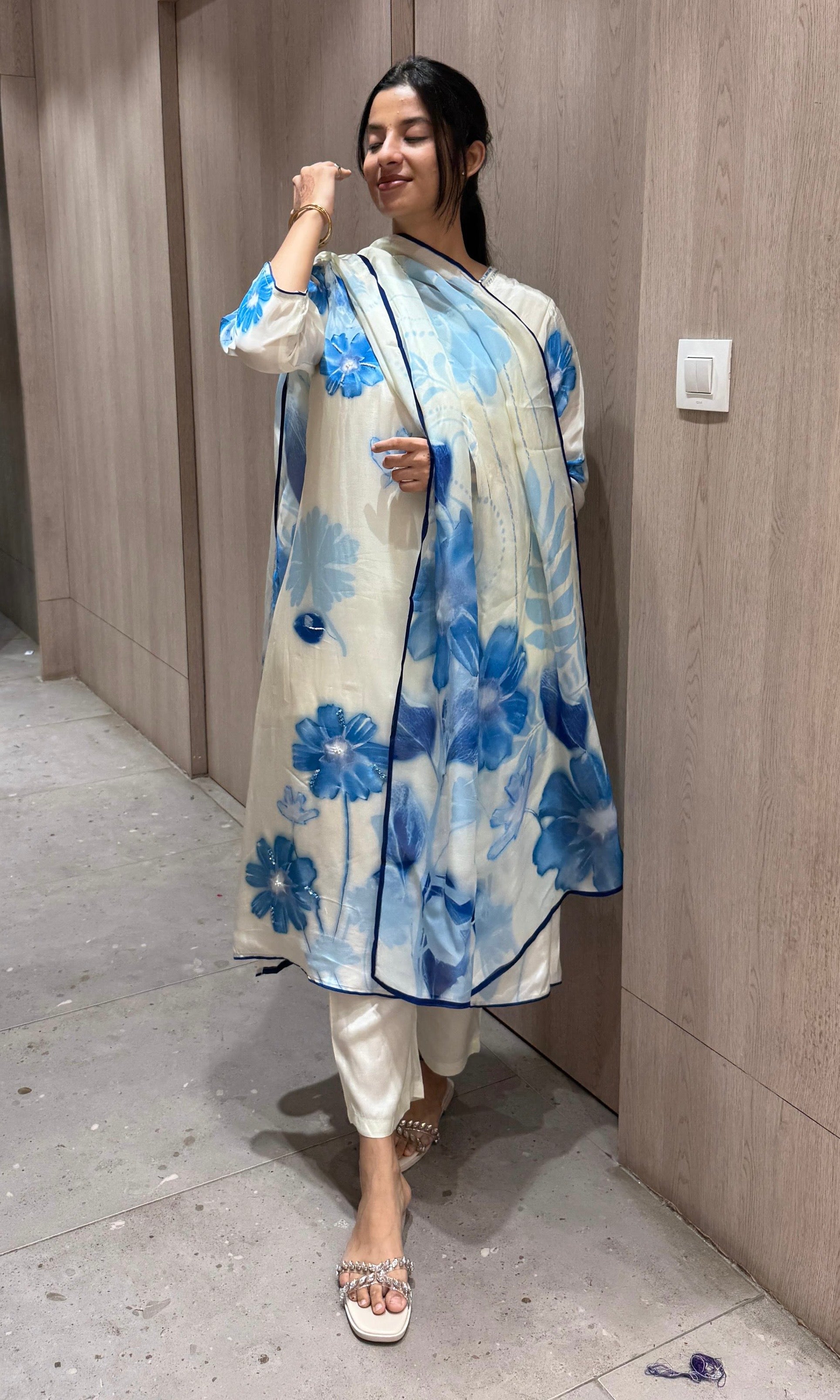 cream floral printed kurta set