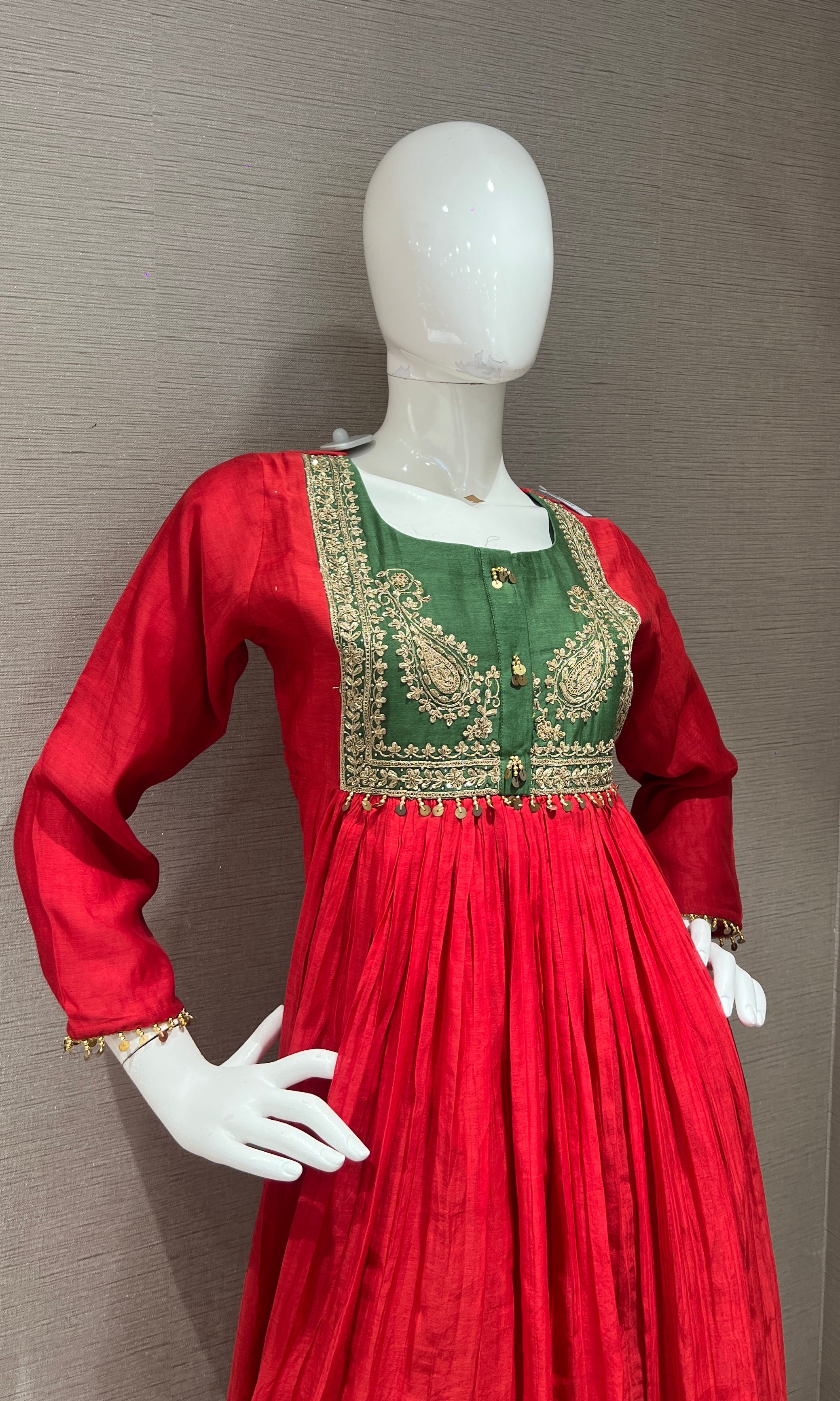 Red Flared Anarkali with Contrast Dupatta