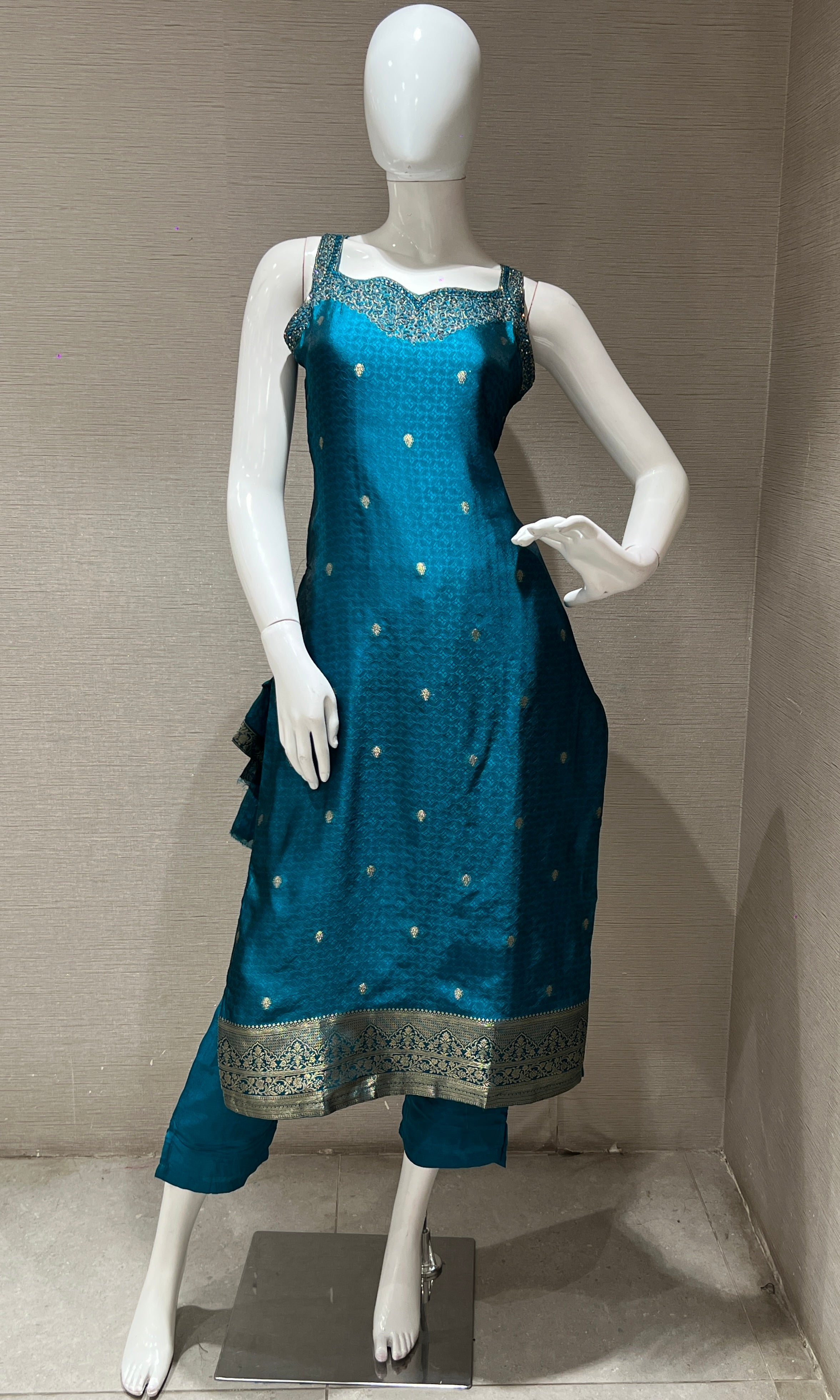 Peacock blue kurta set