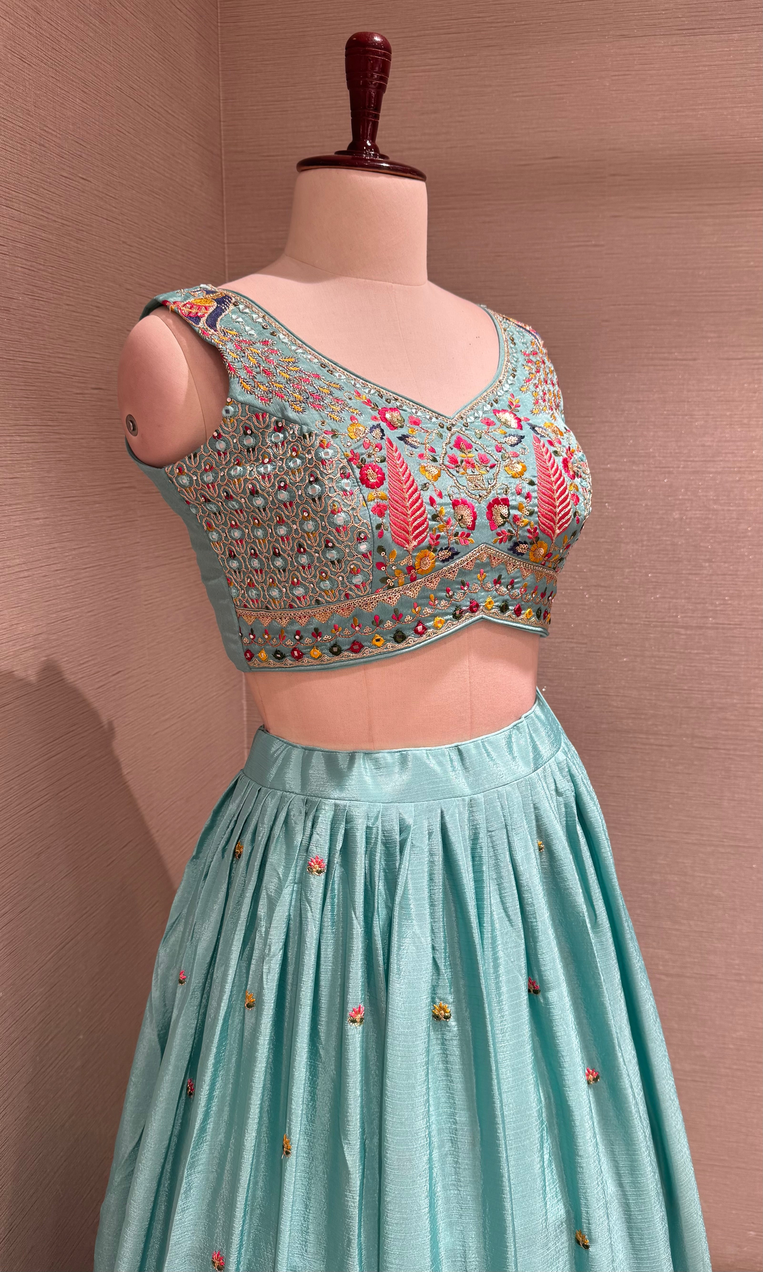 Mint Blue Embroidered Lehenga Set