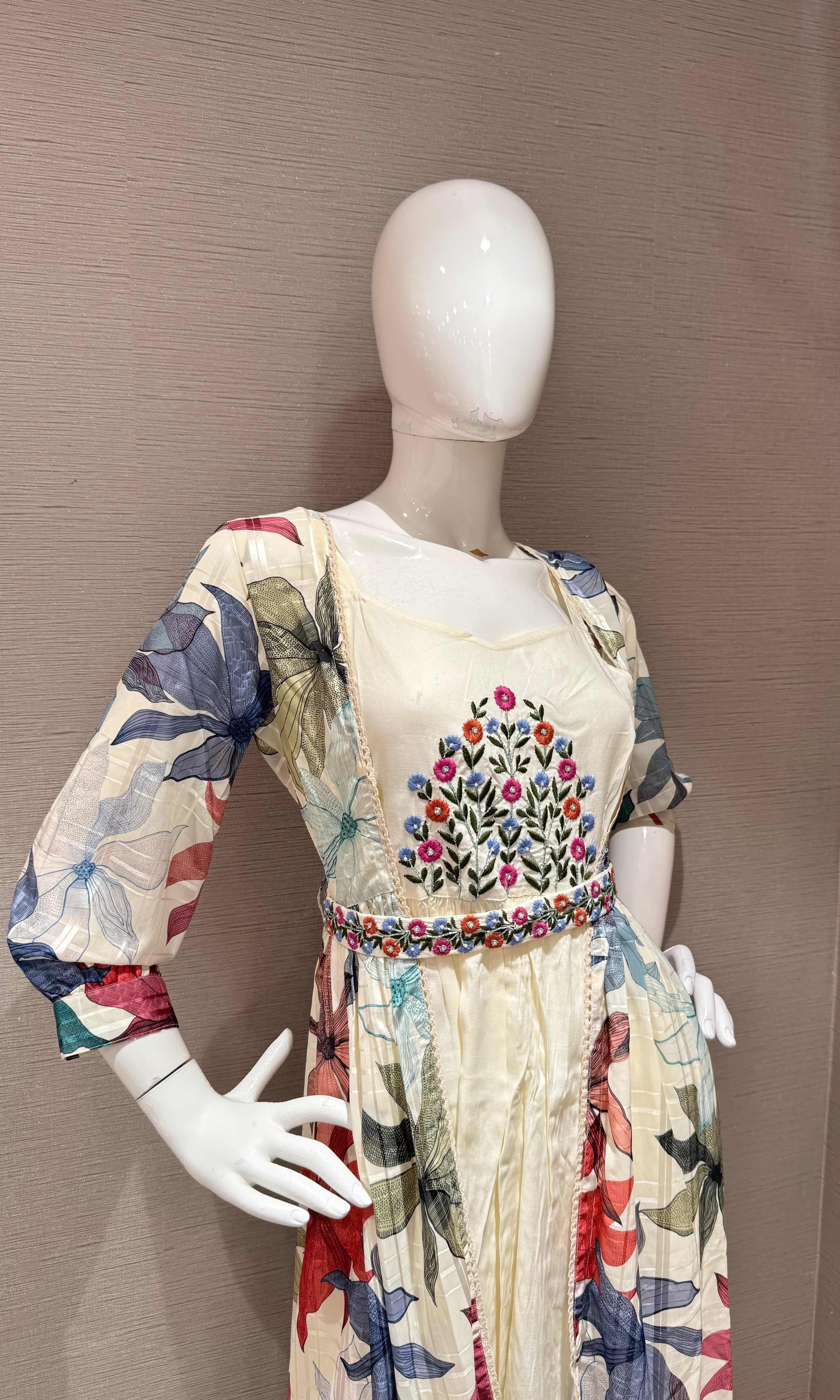 Blue Long Sleeve Floral Print Dress