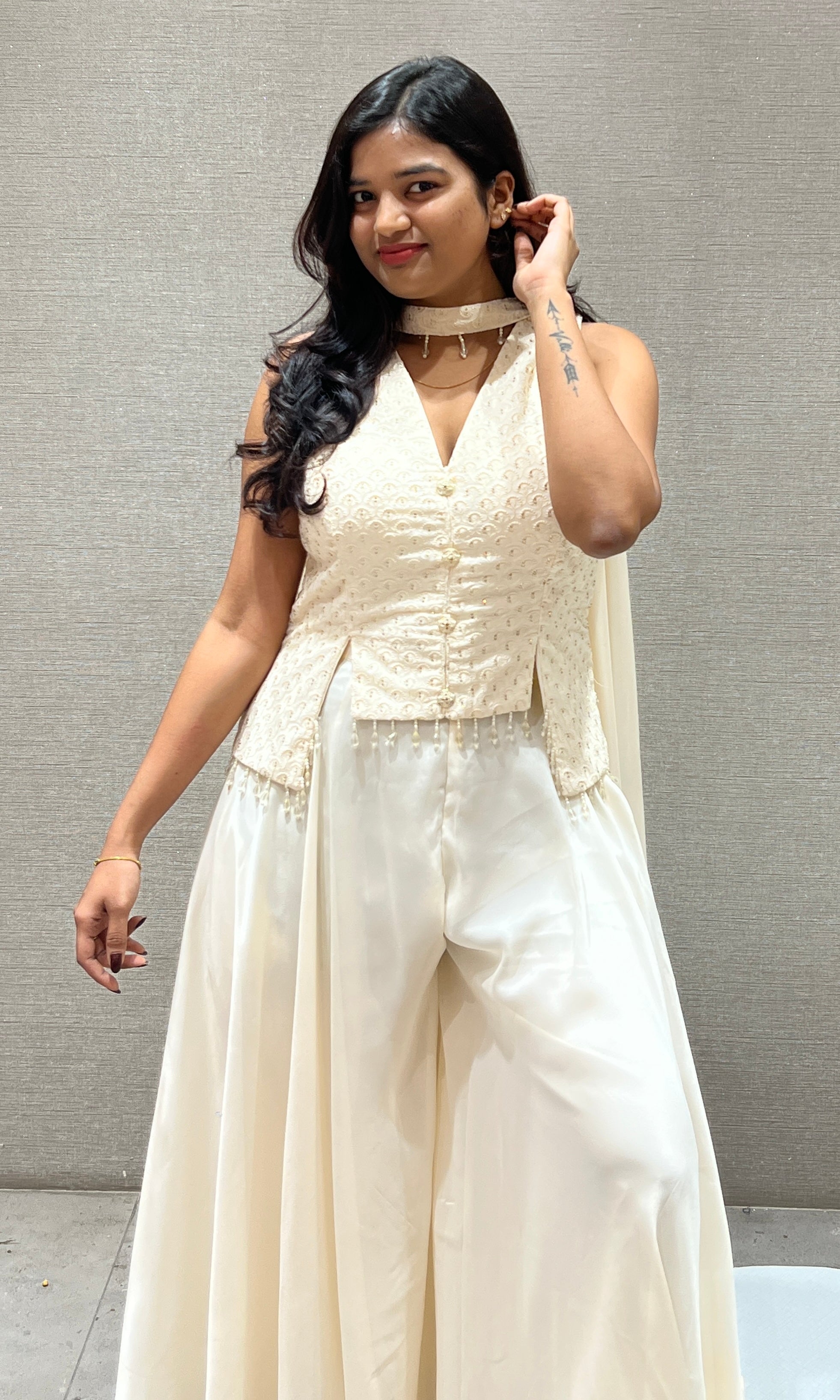 Ivory Grace Peplum Sharara Set