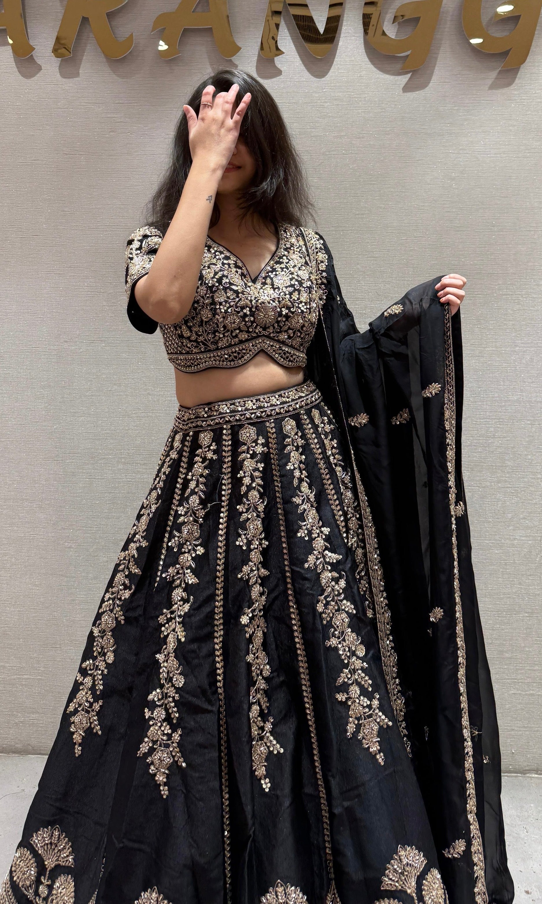 Midnight Bloom Raw silk Lehenga